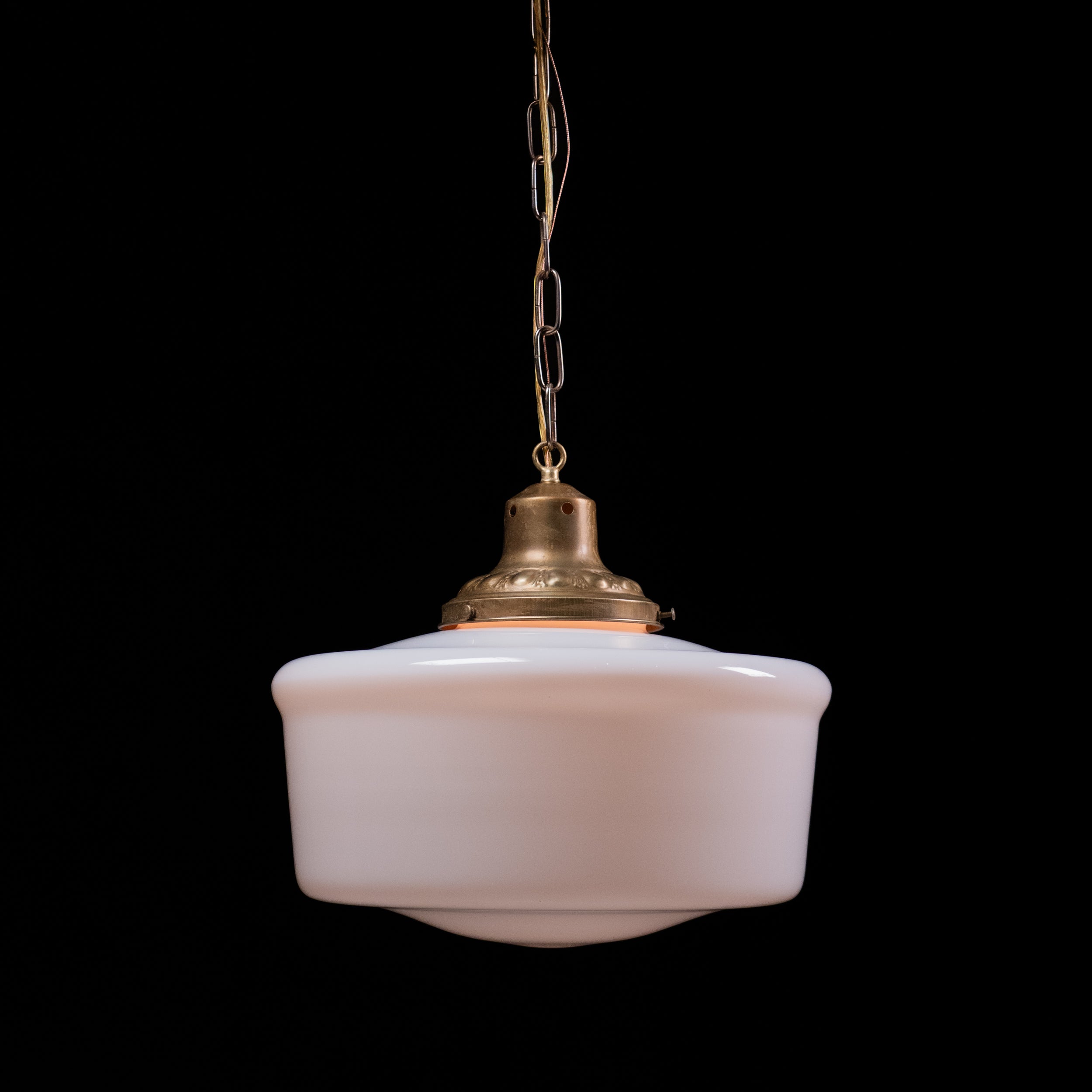 1920 Large Brass and Milk Glass Pendant Light