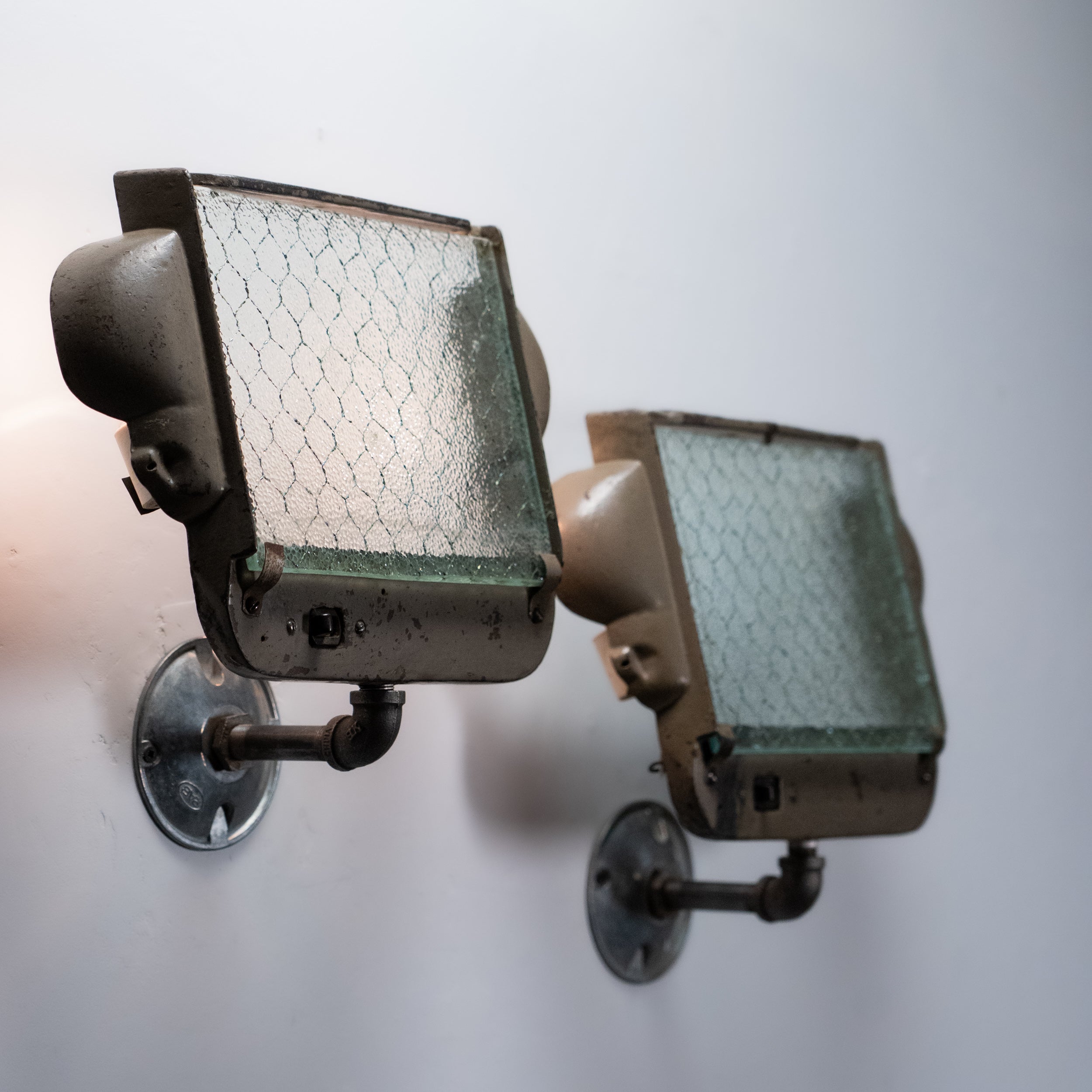 1930 Industrial Glass Wall Sconces