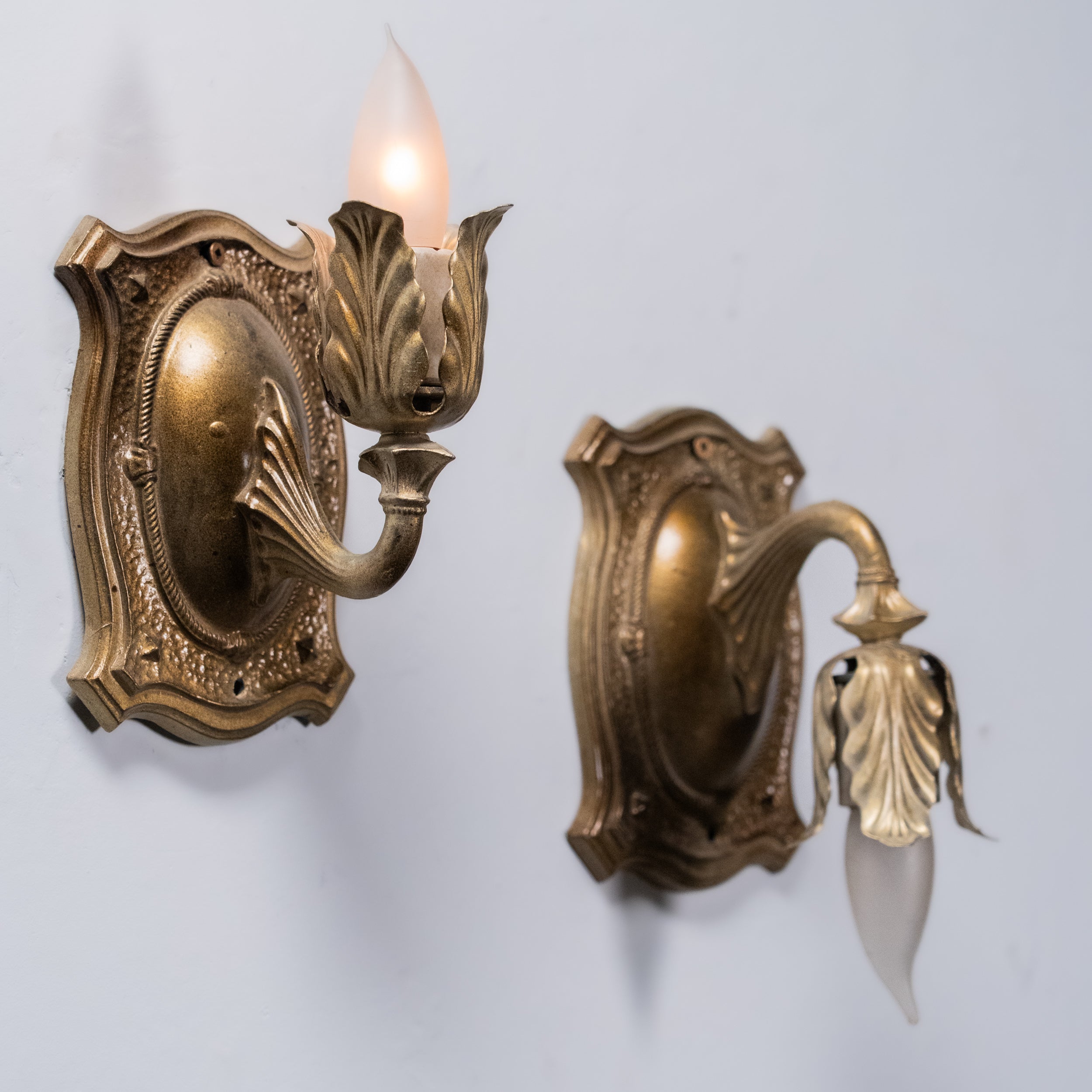 Pair of Antique Brass Wall Sconces, Neoclassical / Art Deco, c. 1930