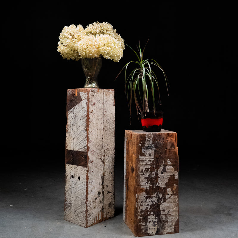 reclaimed beam pedestals | Scott Landon Antiques and Interiors.