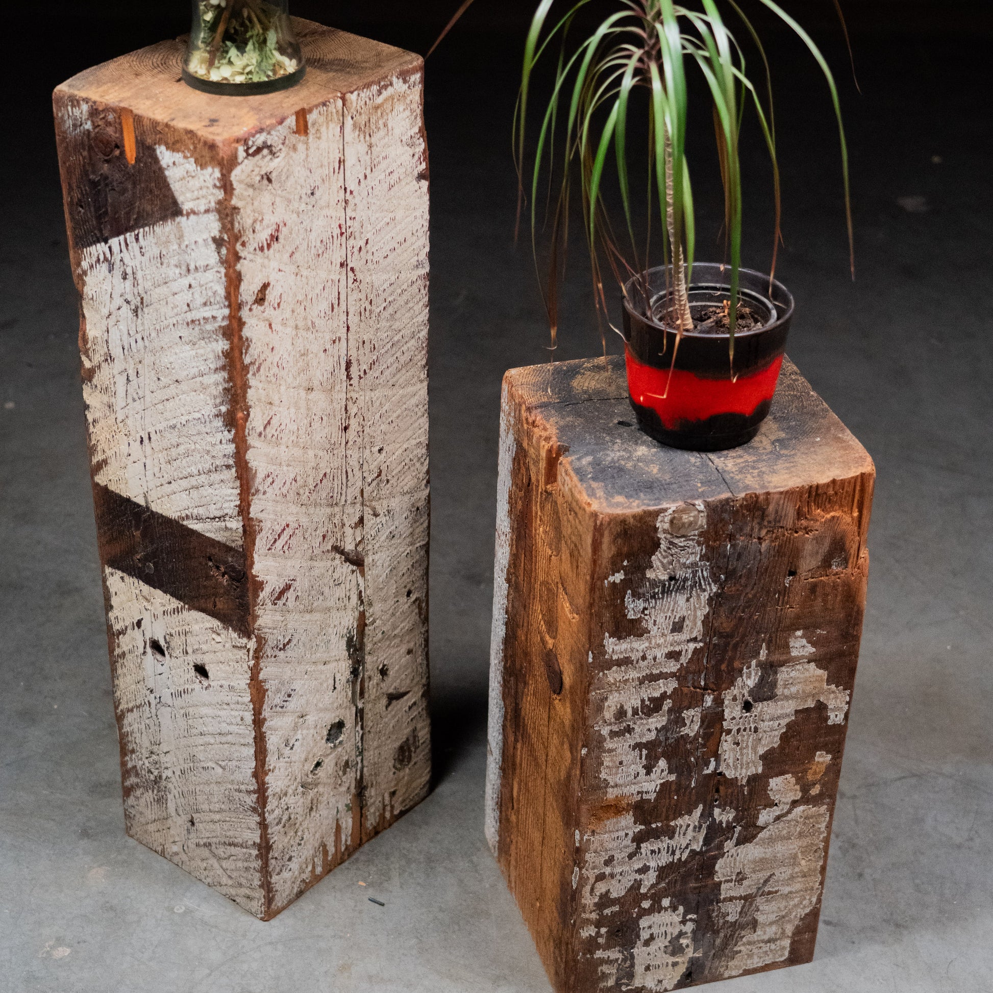 reclaimed beam pedestals | Scott Landon Antiques and Interiors.