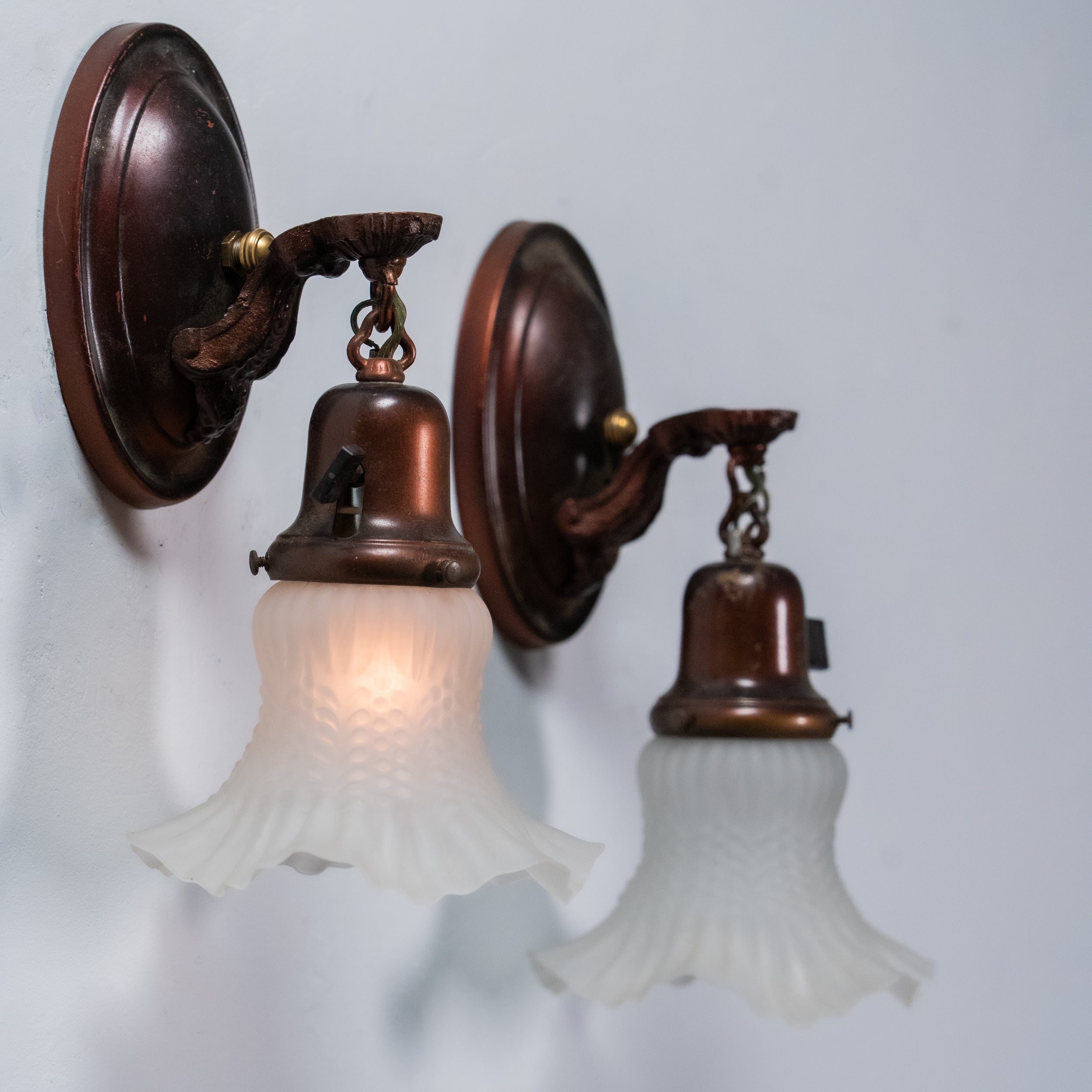 1920 American Pair of Copper Sconce Lights