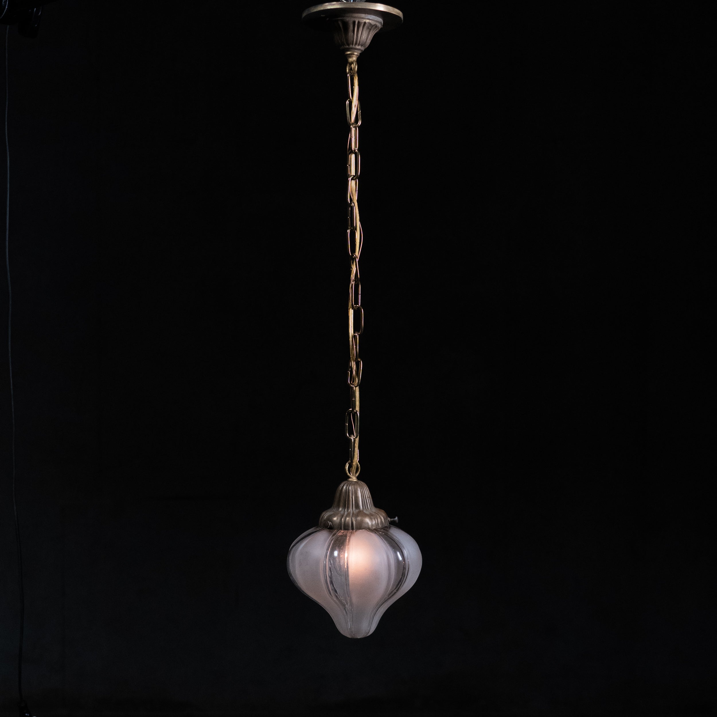 1930s Art Deco Art Nouveau Glass Pendant Light | Frosted & Clear Molded Glass Shade