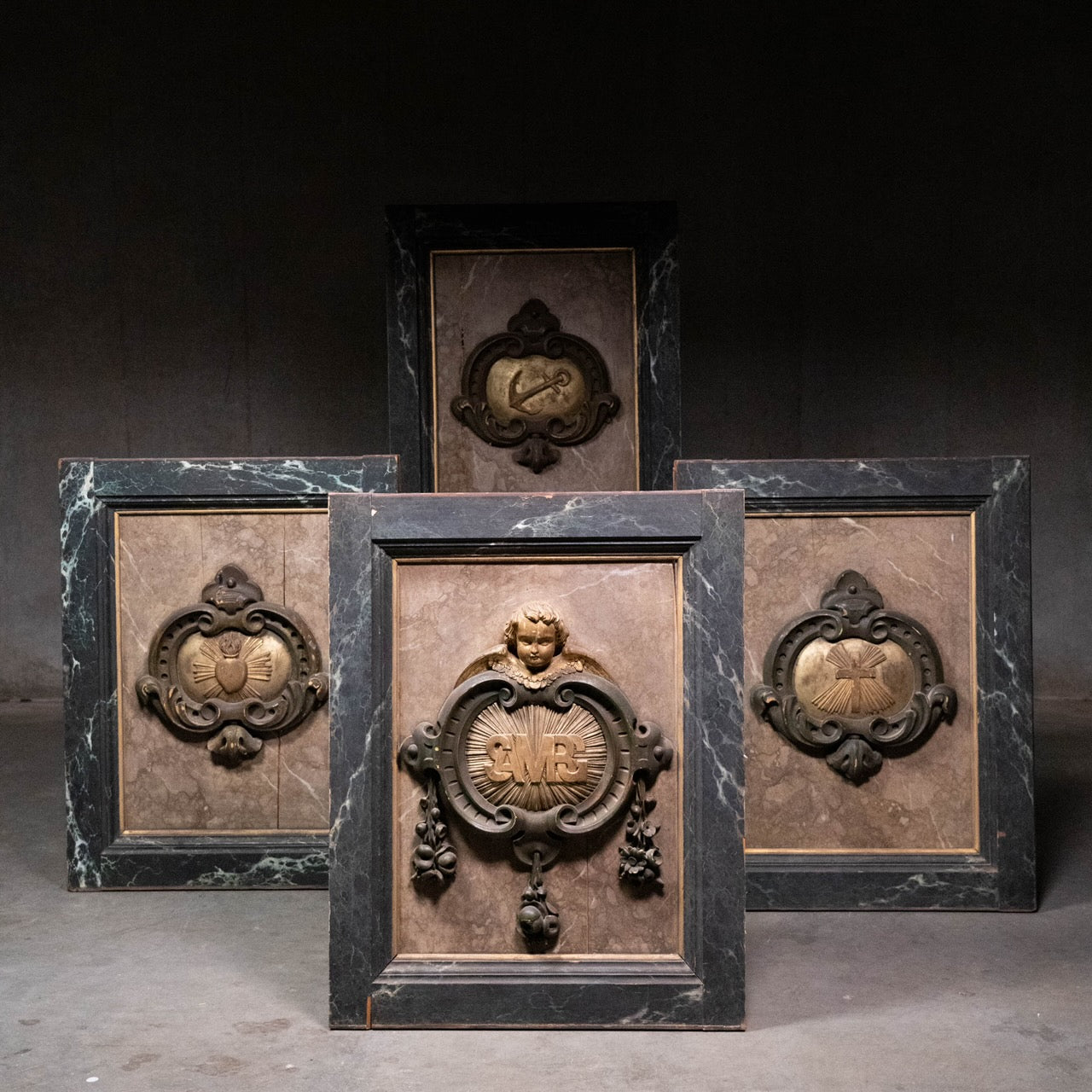19th century  carved religious wall panels Set of Four
