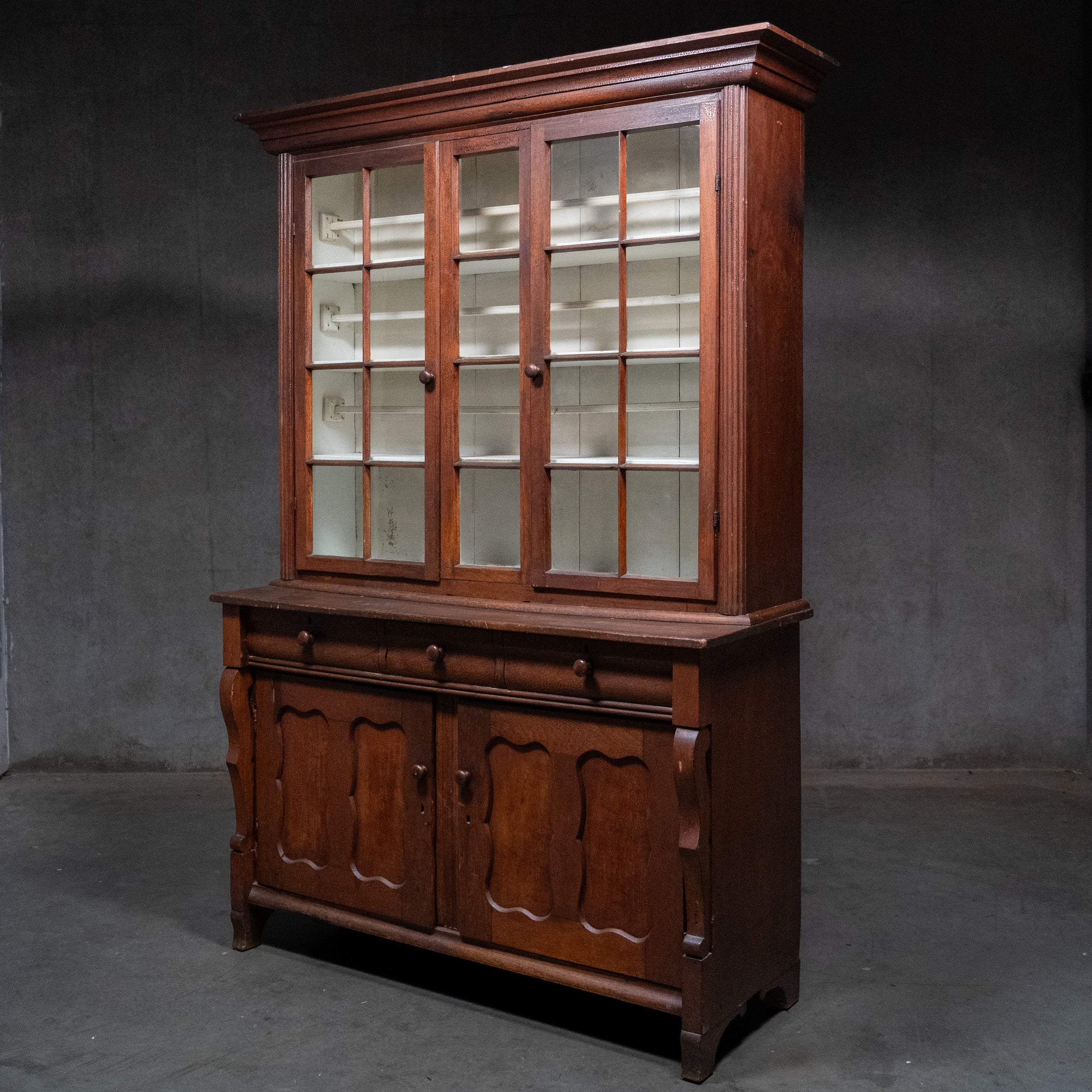  Antique Ontario walnut and tiger maple stepback cupboard, Waterloo County, circa 1850 | Scott Landon Antiques and Interiors.