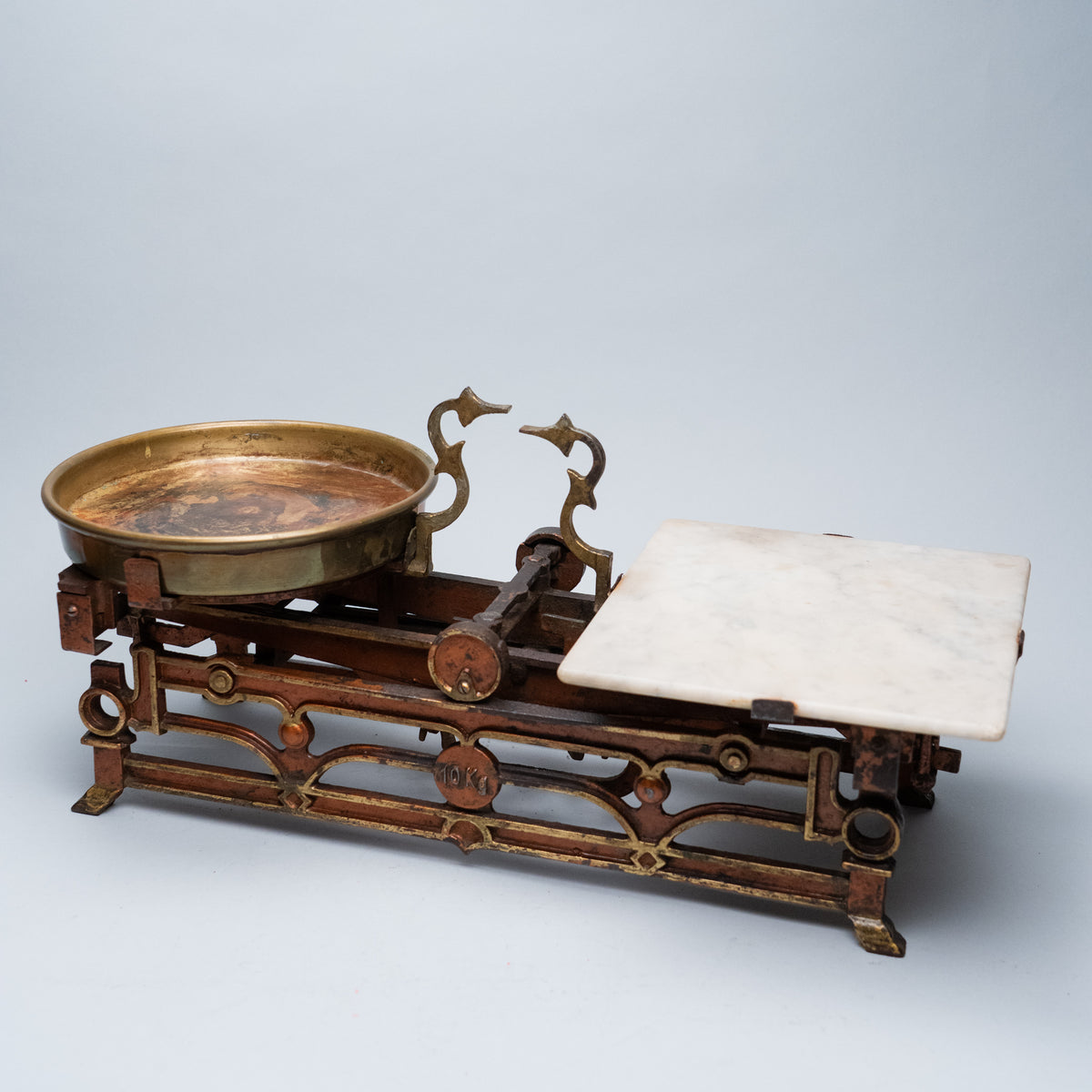 Ancient Merchant Scale Late 19th Century French Marble & Brass Merchant’s Balance Scale