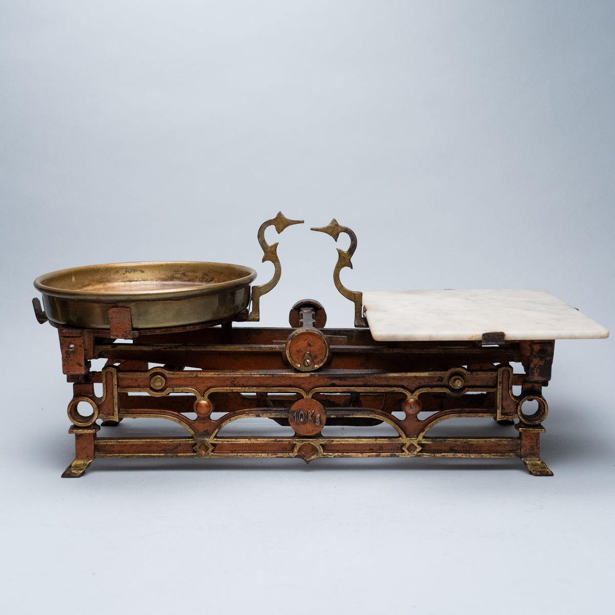 Ancient Merchant Scale Late 19th Century French Marble & Brass Merchant’s Balance Scale