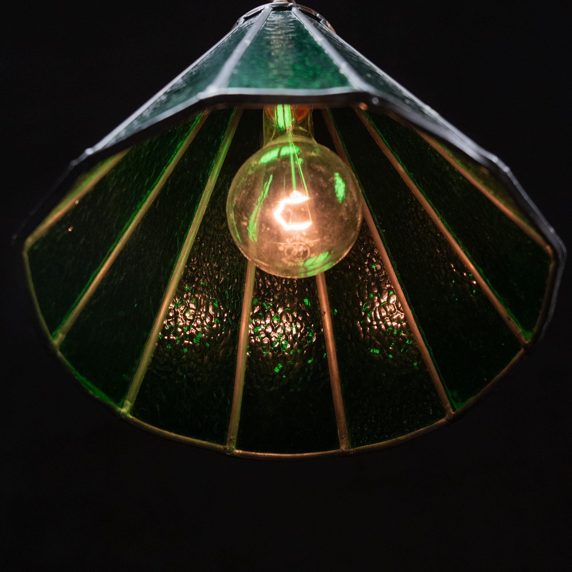 green stained glass pendant | Scott Landon Antiques and Interiors.