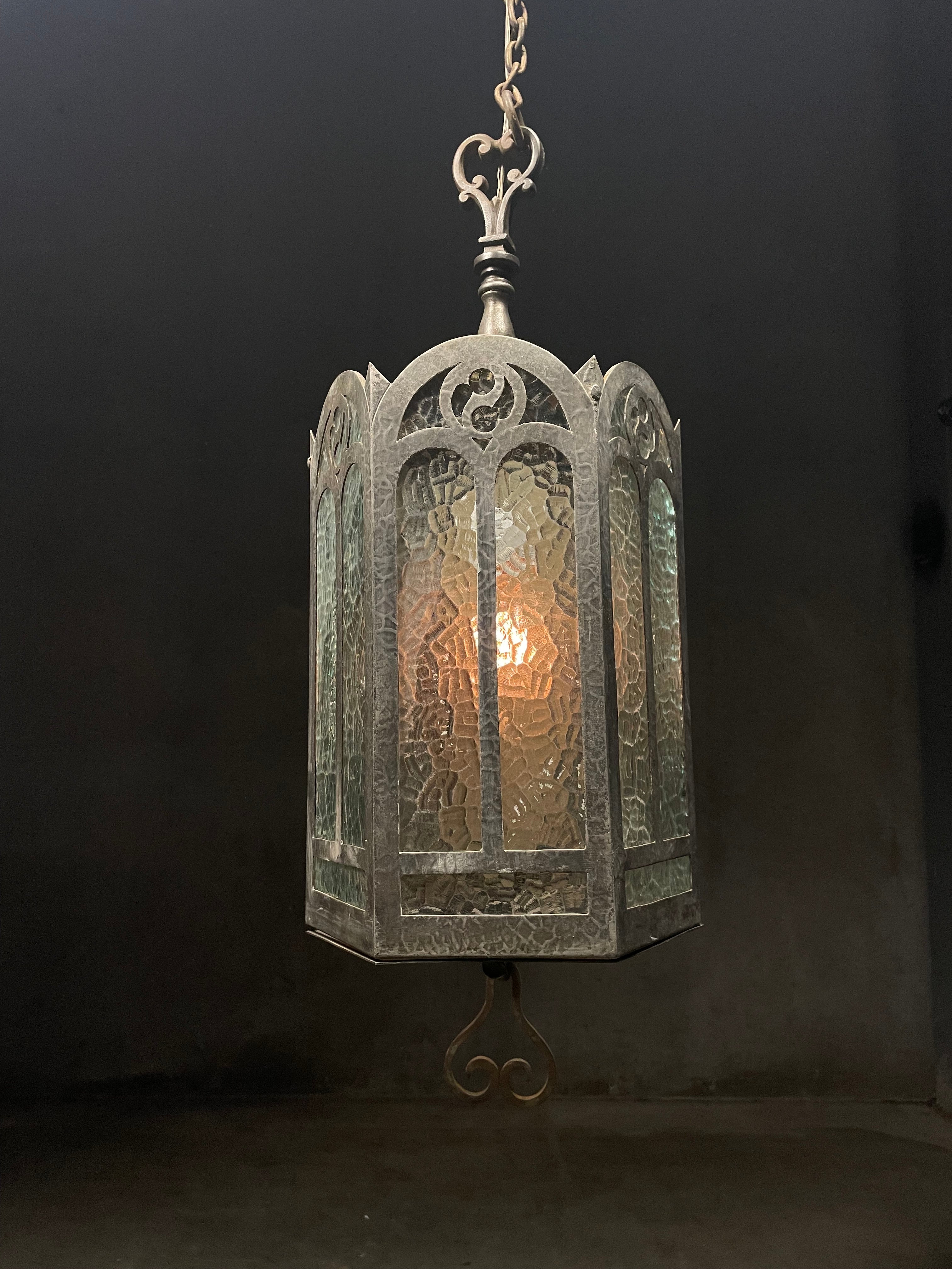 1920 Hammered Arts & Crafts Lantern Pendant Light
