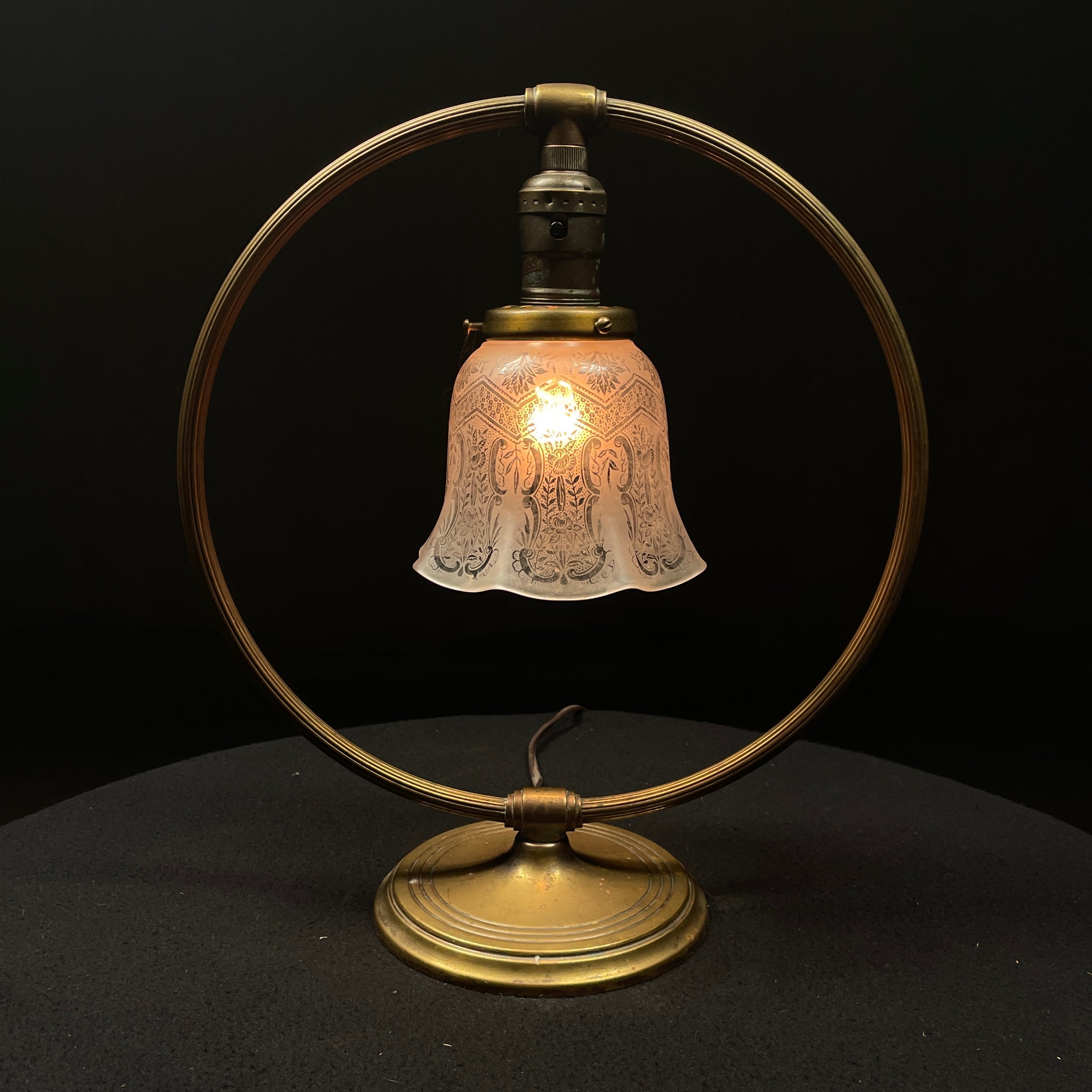 1930 Articulating Brass "Chase" Lamp with Etched Glass Shade