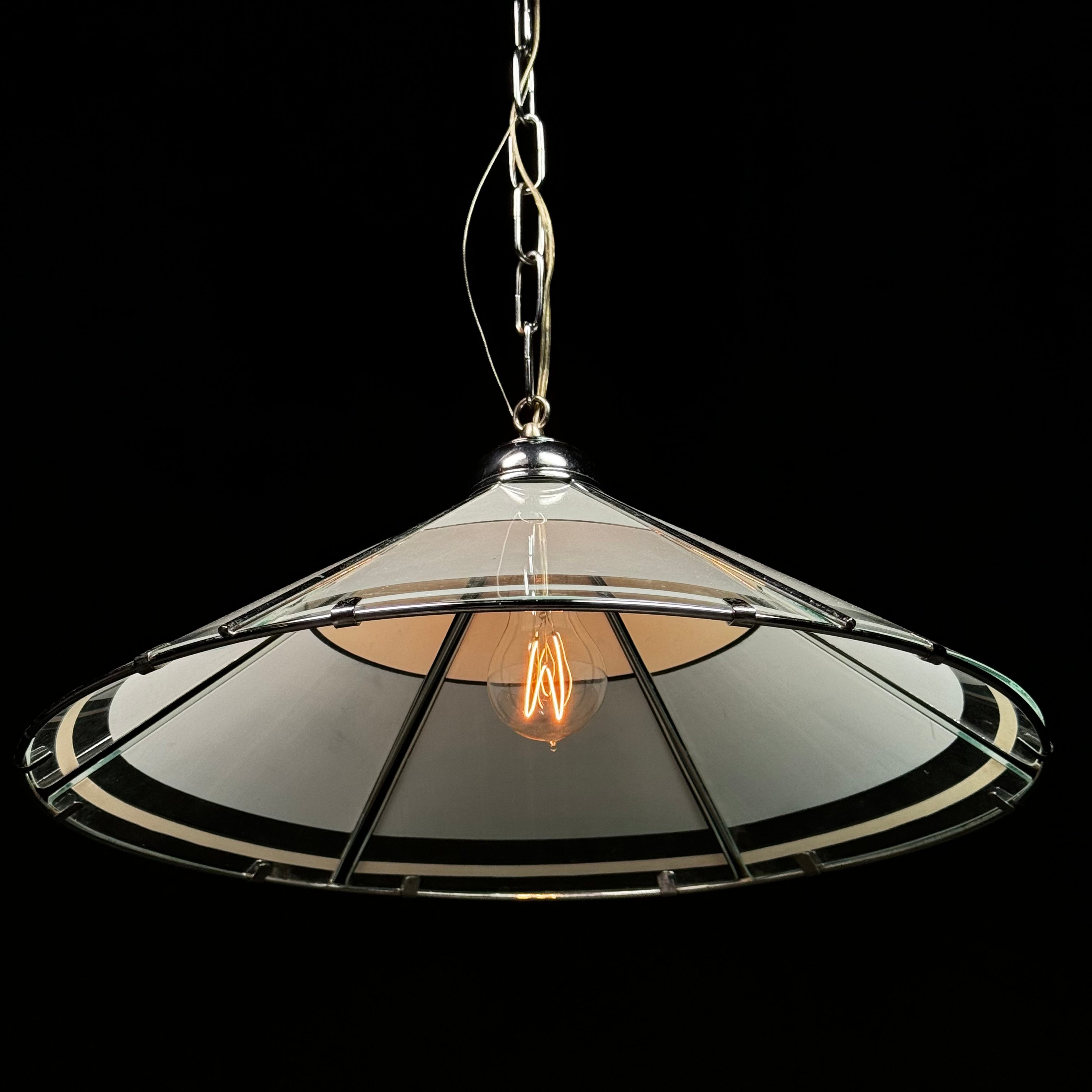 1970 Etched Glass Pendant Light