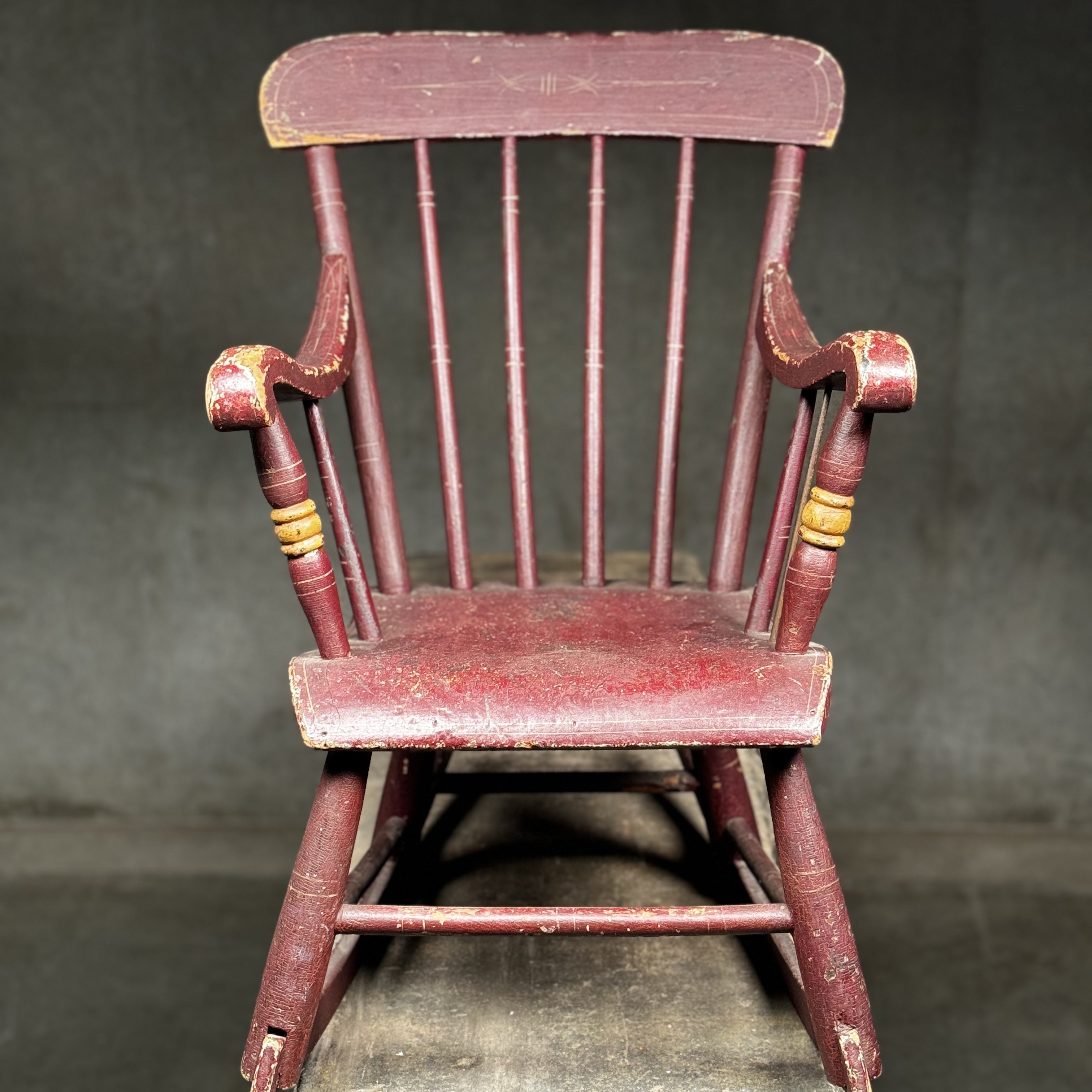 Small Spindle Back Rocker Antique Primitive Spindle Back Small Child's Rocker