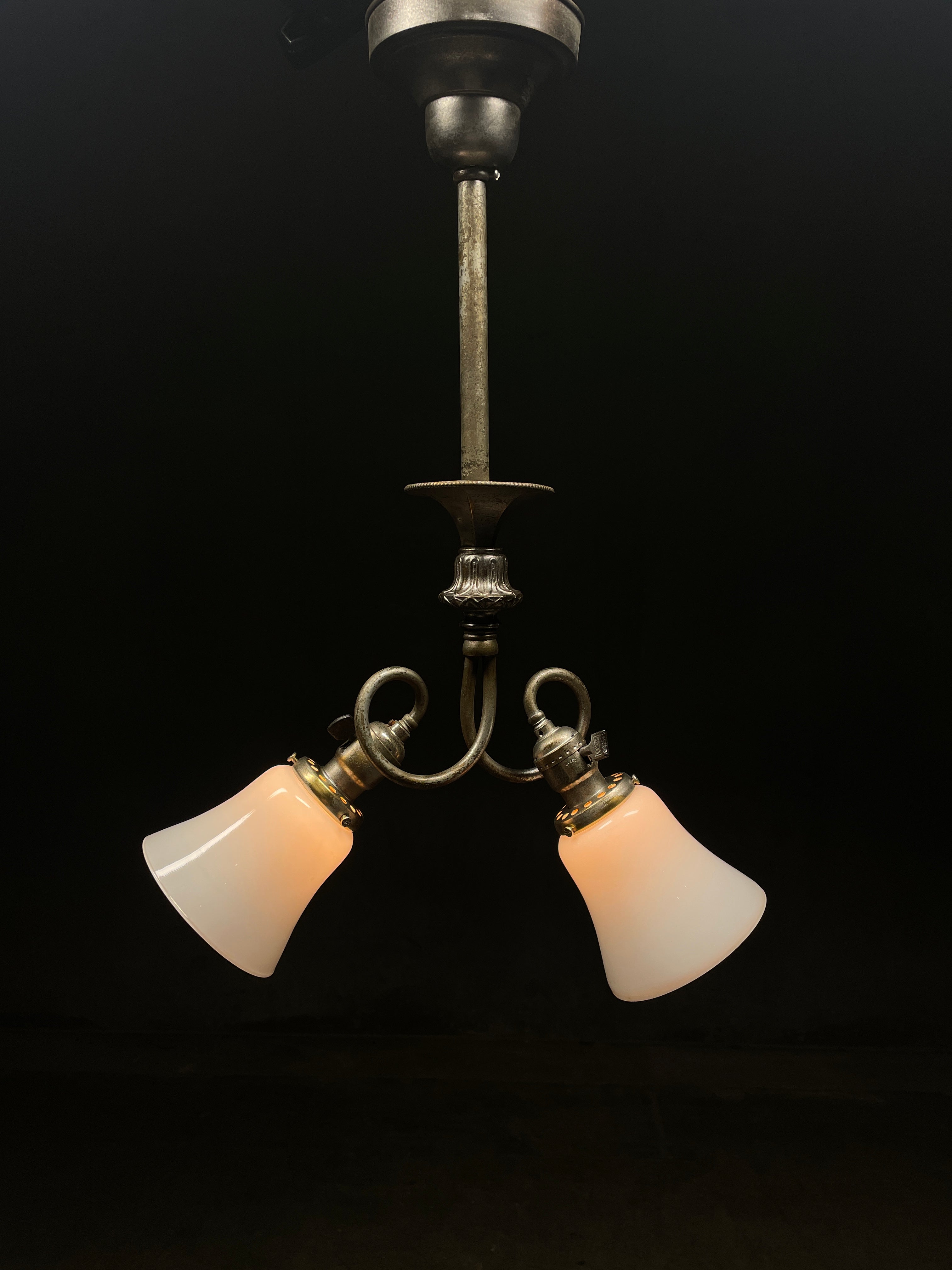 1910 Silver Wash Two Arm Pendant Light