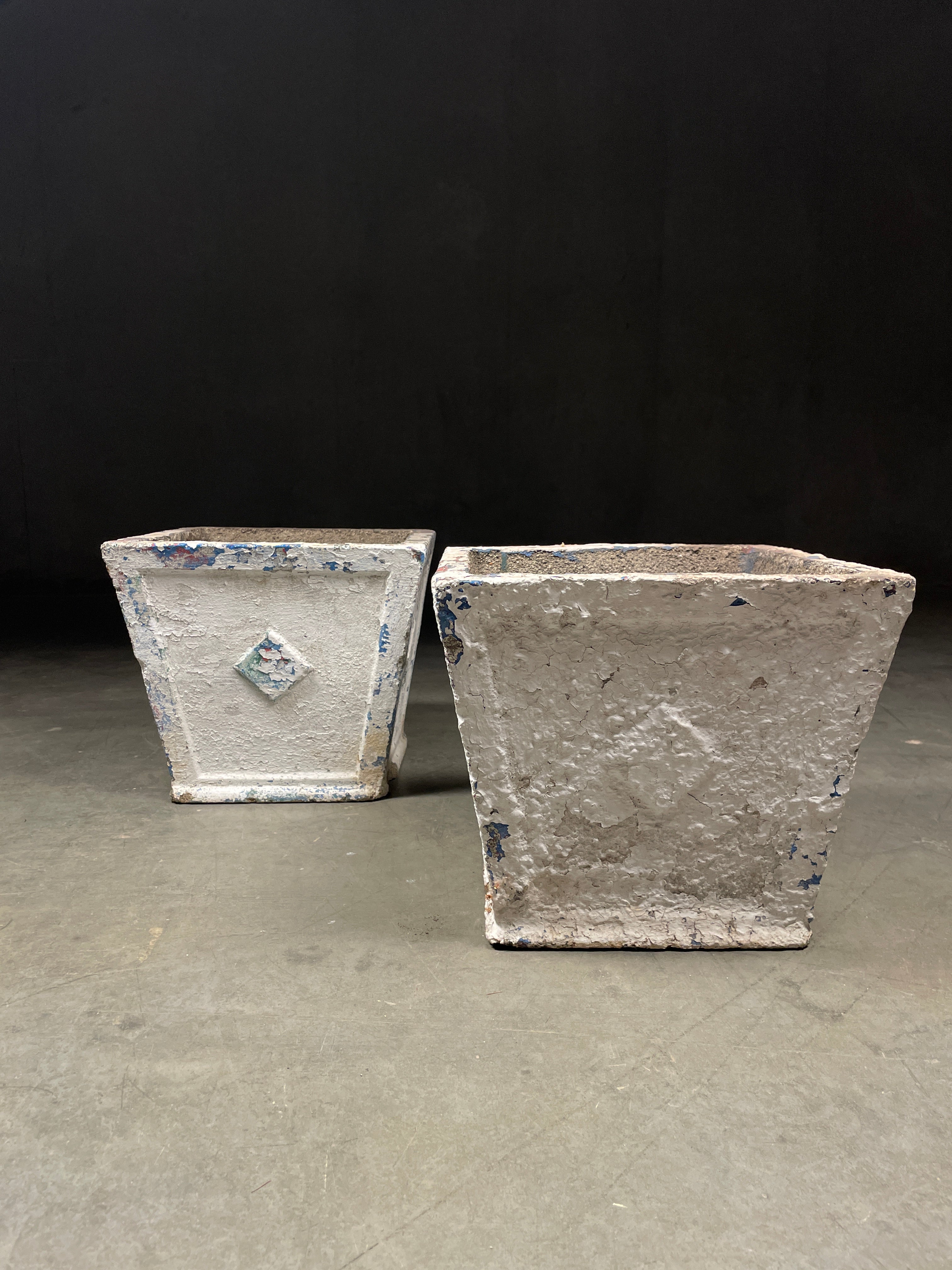 1940 Concrete Planters in White and Blue Finish