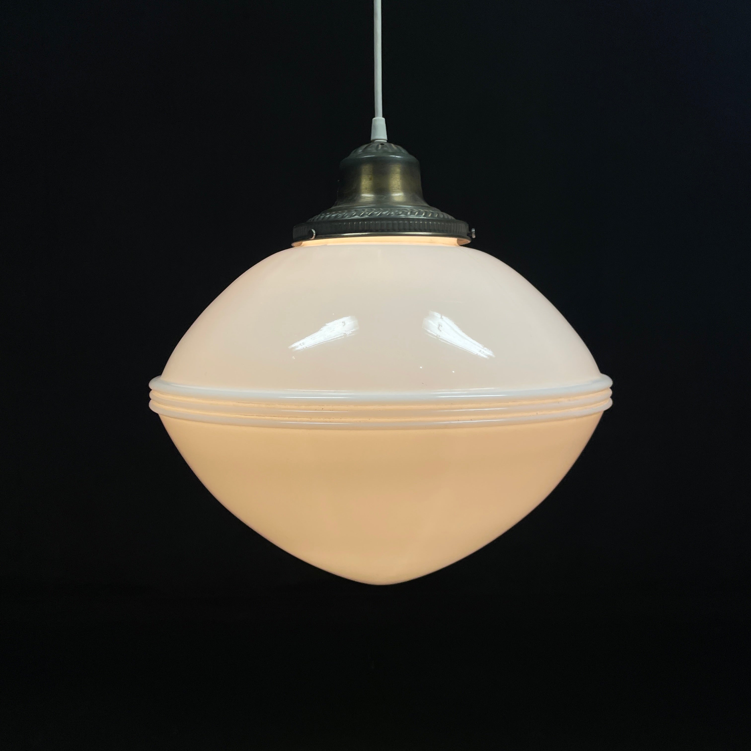 1920 Art deco  Large Milk Glass Pendant Lights with Brass Fitters