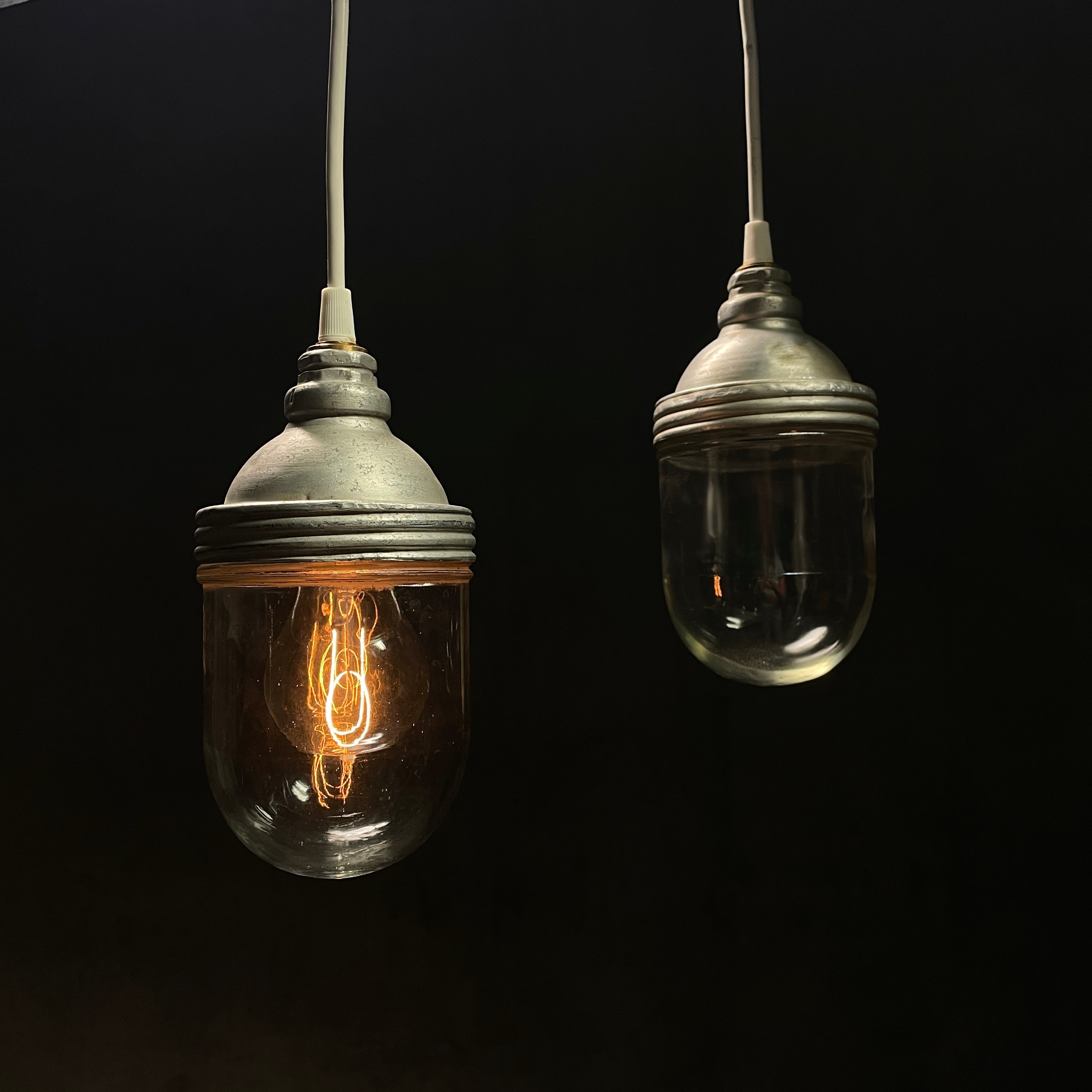 1920 Pair of Raw Metal Benjamin Pendant Lights