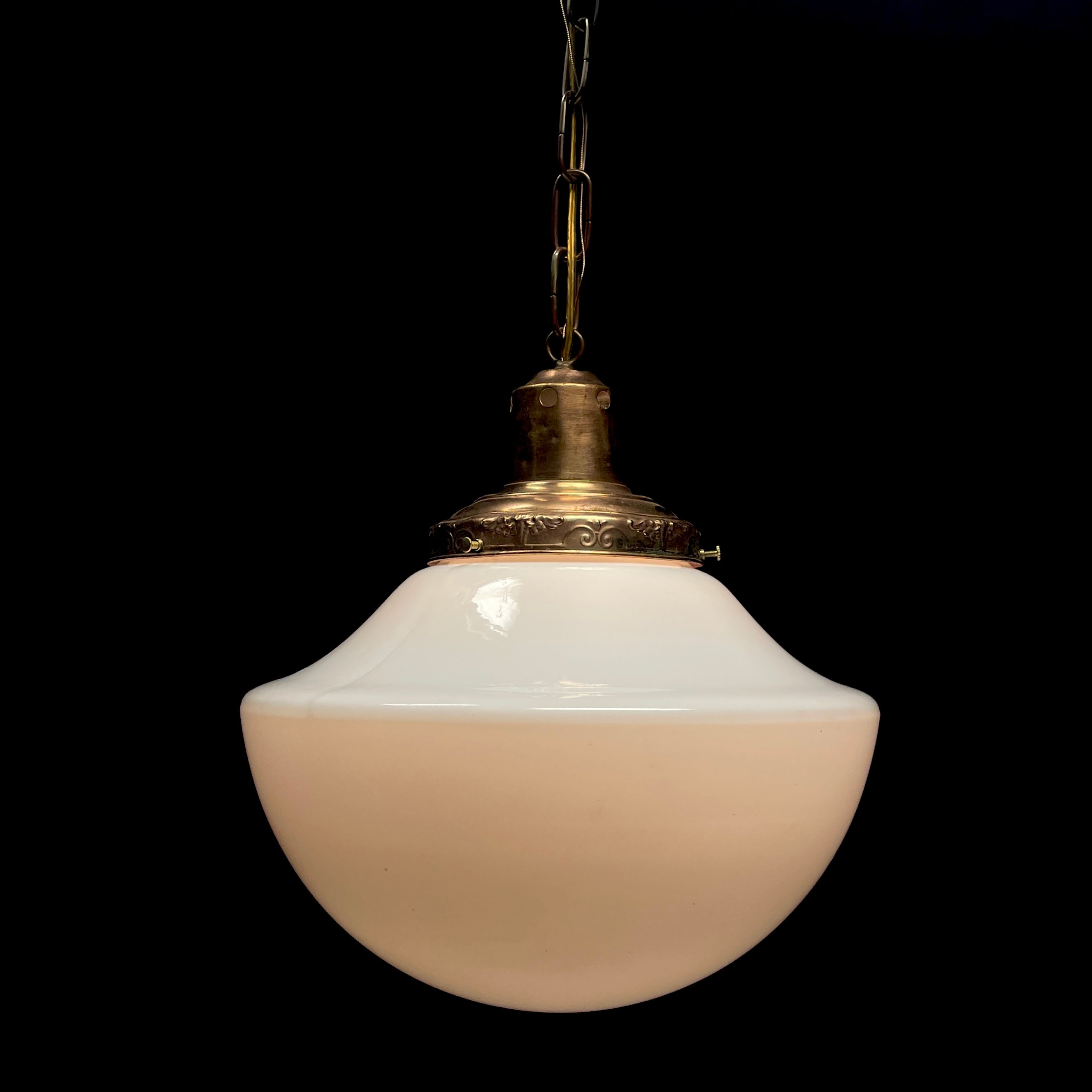 1910 Single Copper Pendant with Milk Glass Shade