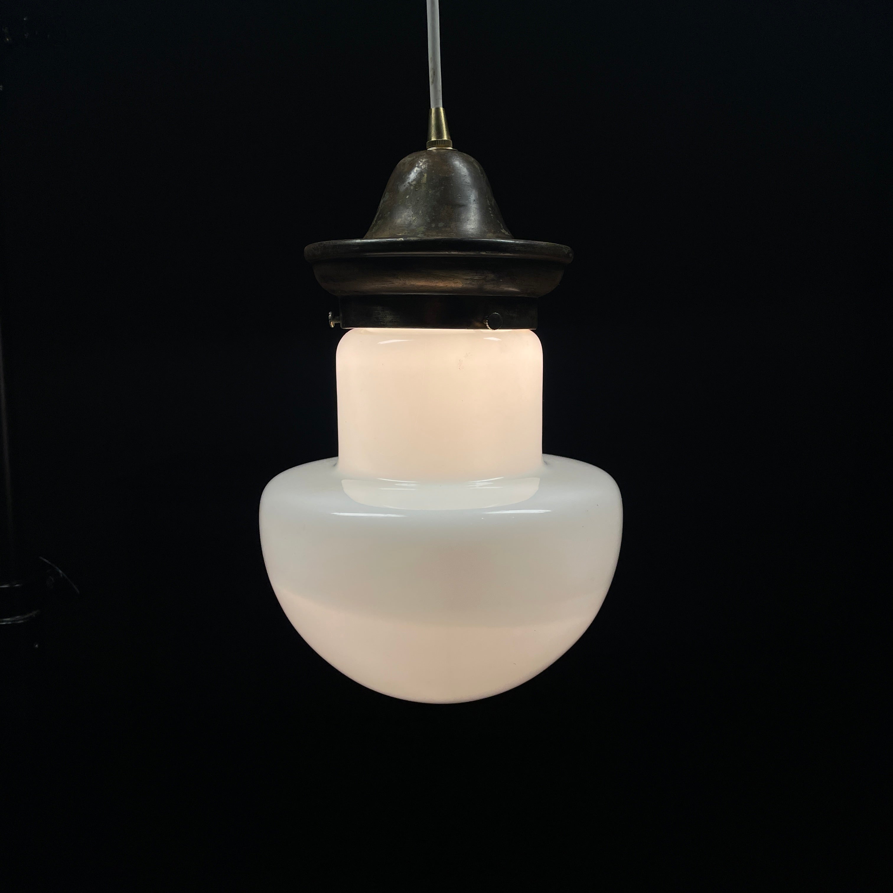 Single Brass Pendant Light with Unique Milk Glass Shade