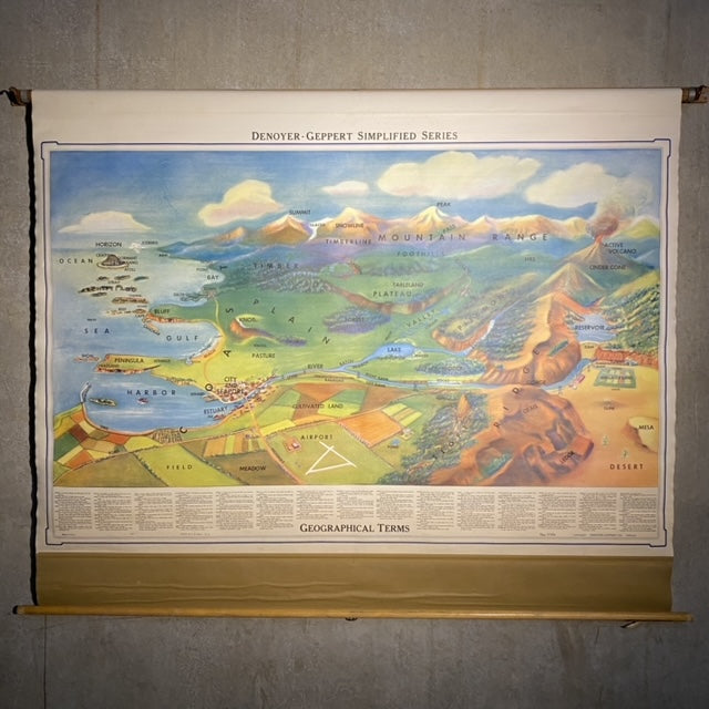 1960s Denoyer-Geppert Pull Down Geographical Terms Map