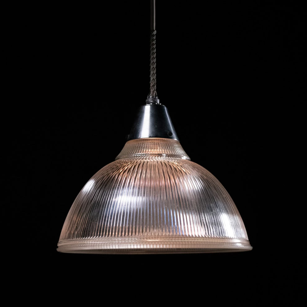 Origble 1950 Original Large Holophane Glass Pendant Light