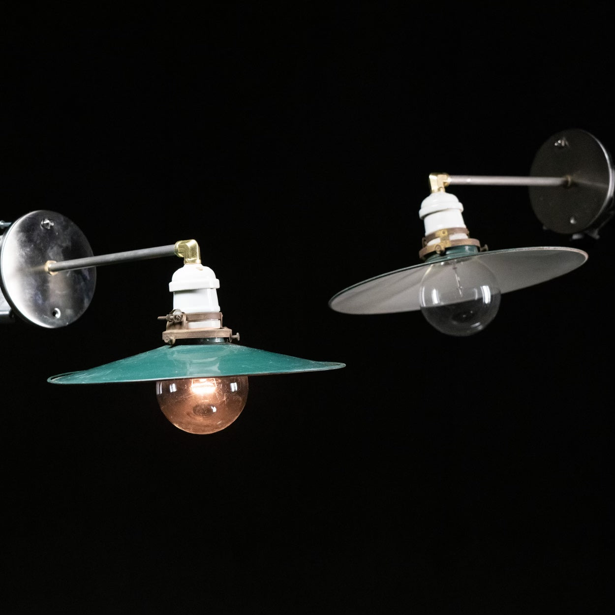 1930 Factory Task Lighting Sconces in Green Finish