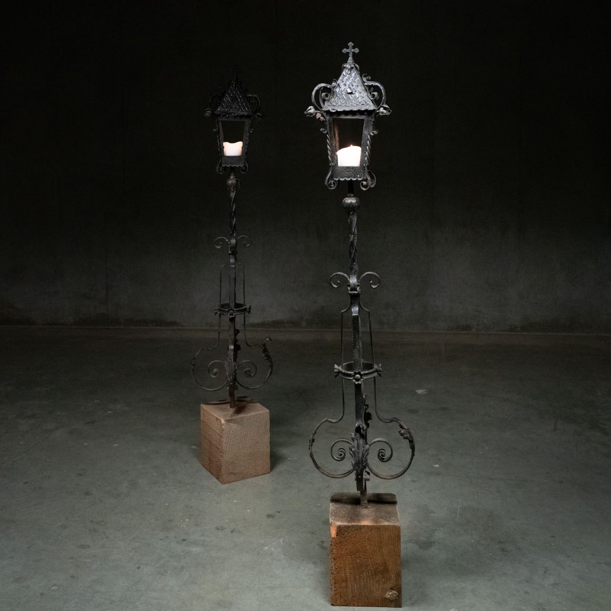 19th Century Wrought Iron Standard Religious Gothic Lanterns