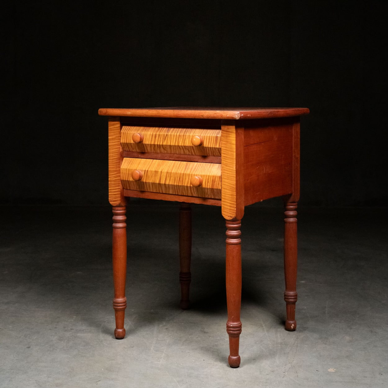 19th century  EMPIRE figured maple two drawer lamp table
