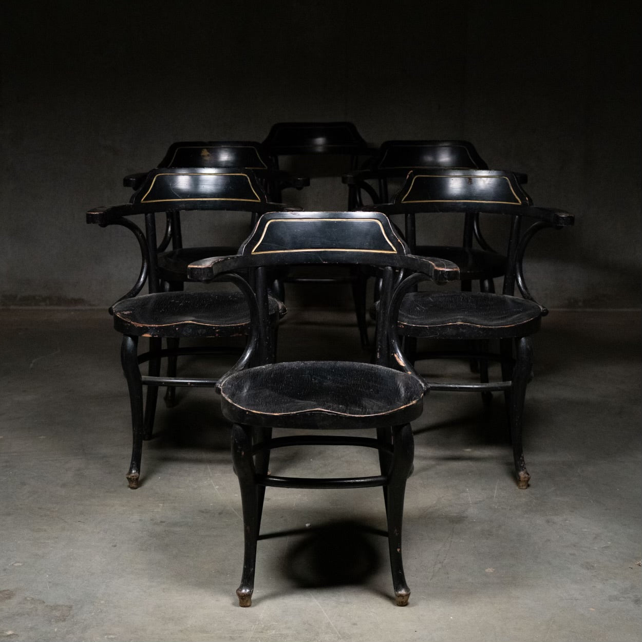 Set of 6 bentwood THONET arm chairs  in black finish