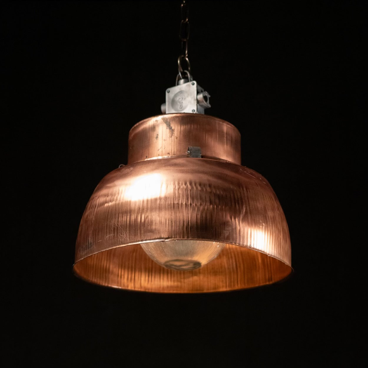 1940 Group of Large Copper Factory Lights from Europe
