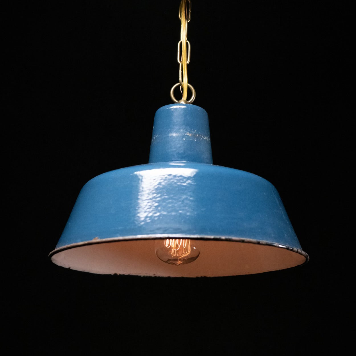 1940 Rare French Blue Enamel Industrial Pendant Lights