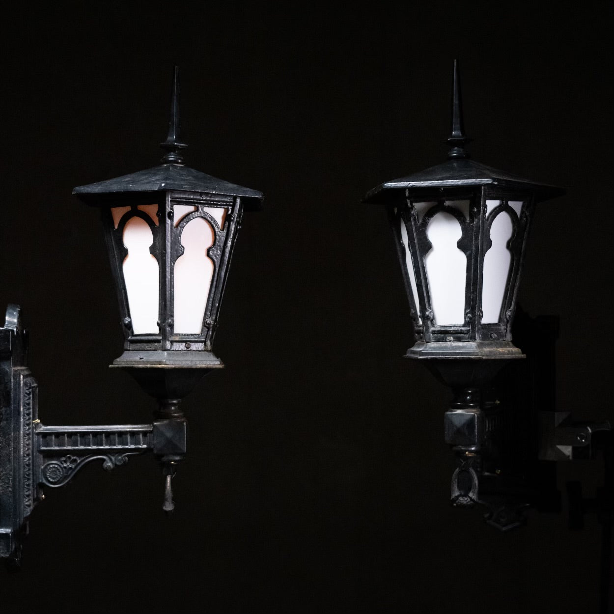 1920 Gothic Cast Iron Lantern Sconce
