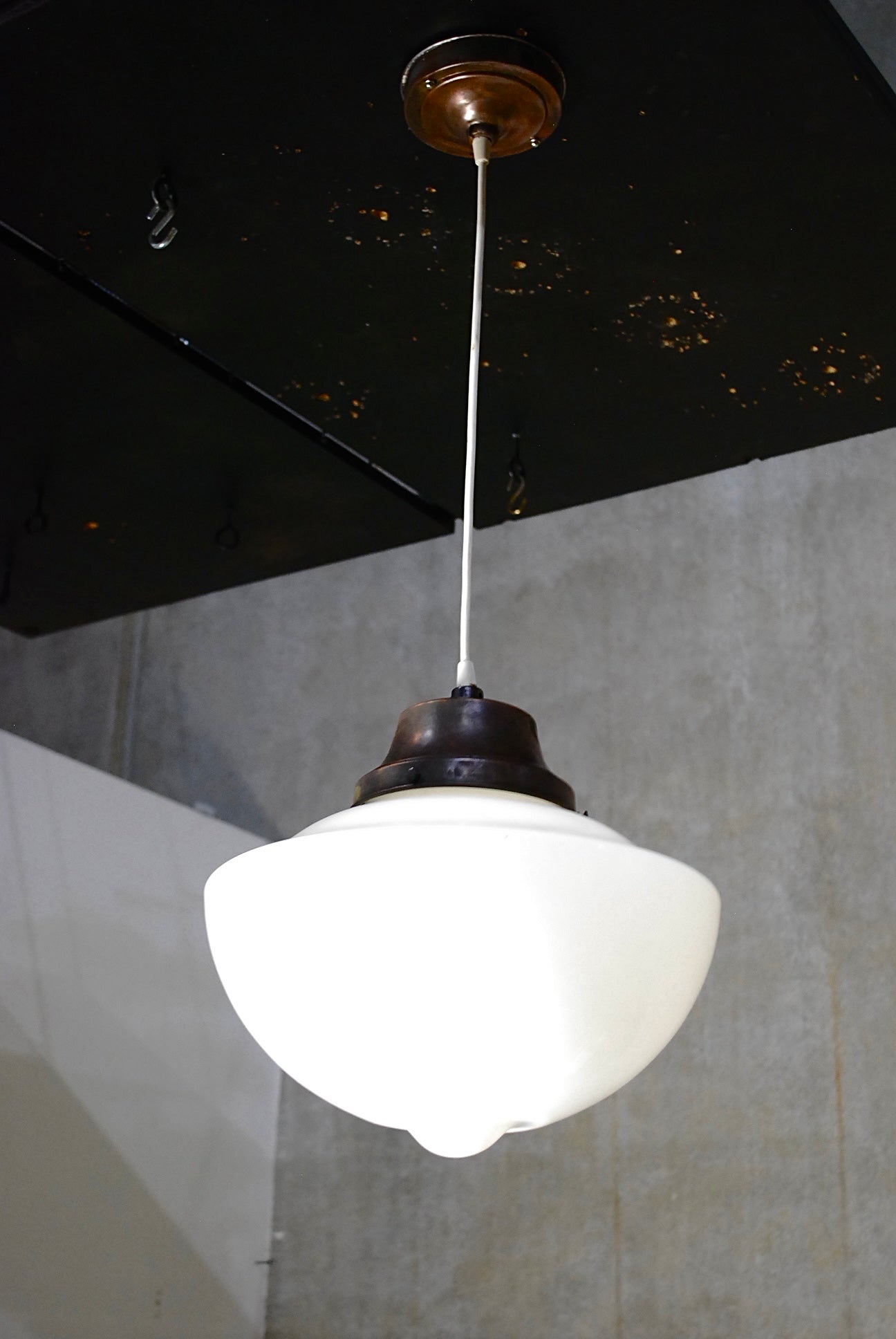 1930 Schoolhouse Milk glass pendant light | Scott Landon Antiques and Interiors.