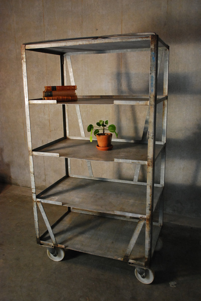 1940 Industrial Rolling Bakery Shelving unit | Scott Landon Antiques and Interiors.