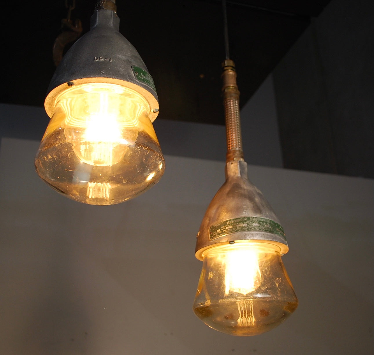 1930 Pair of Pyle national Pendant lights with rare copper meshing | Scott Landon Antiques and Interiors.