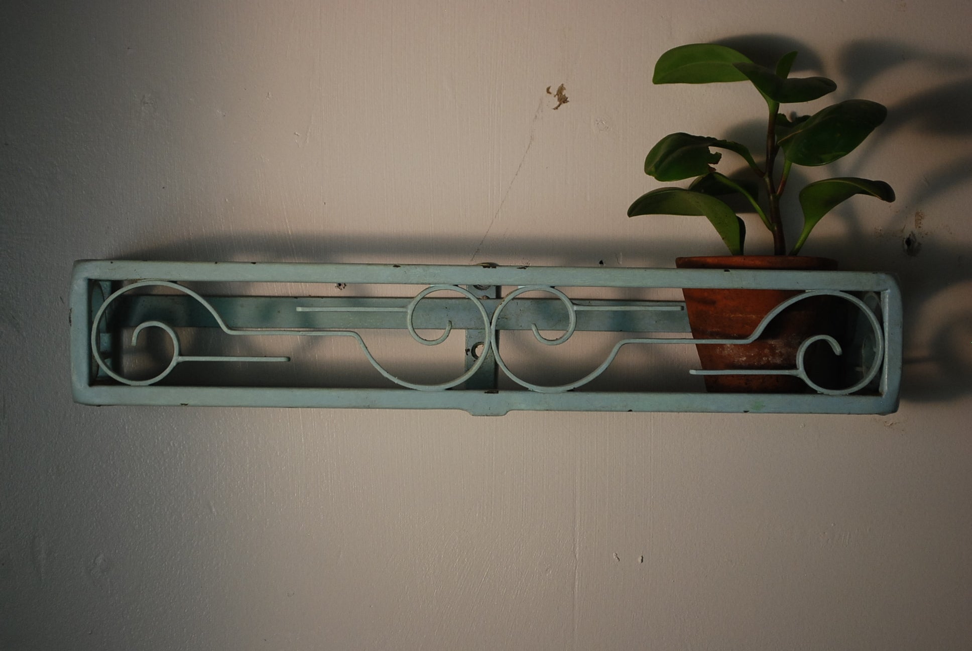 1940 Enamel Little blue Wall shelf | Scott Landon Antiques and Interiors.
