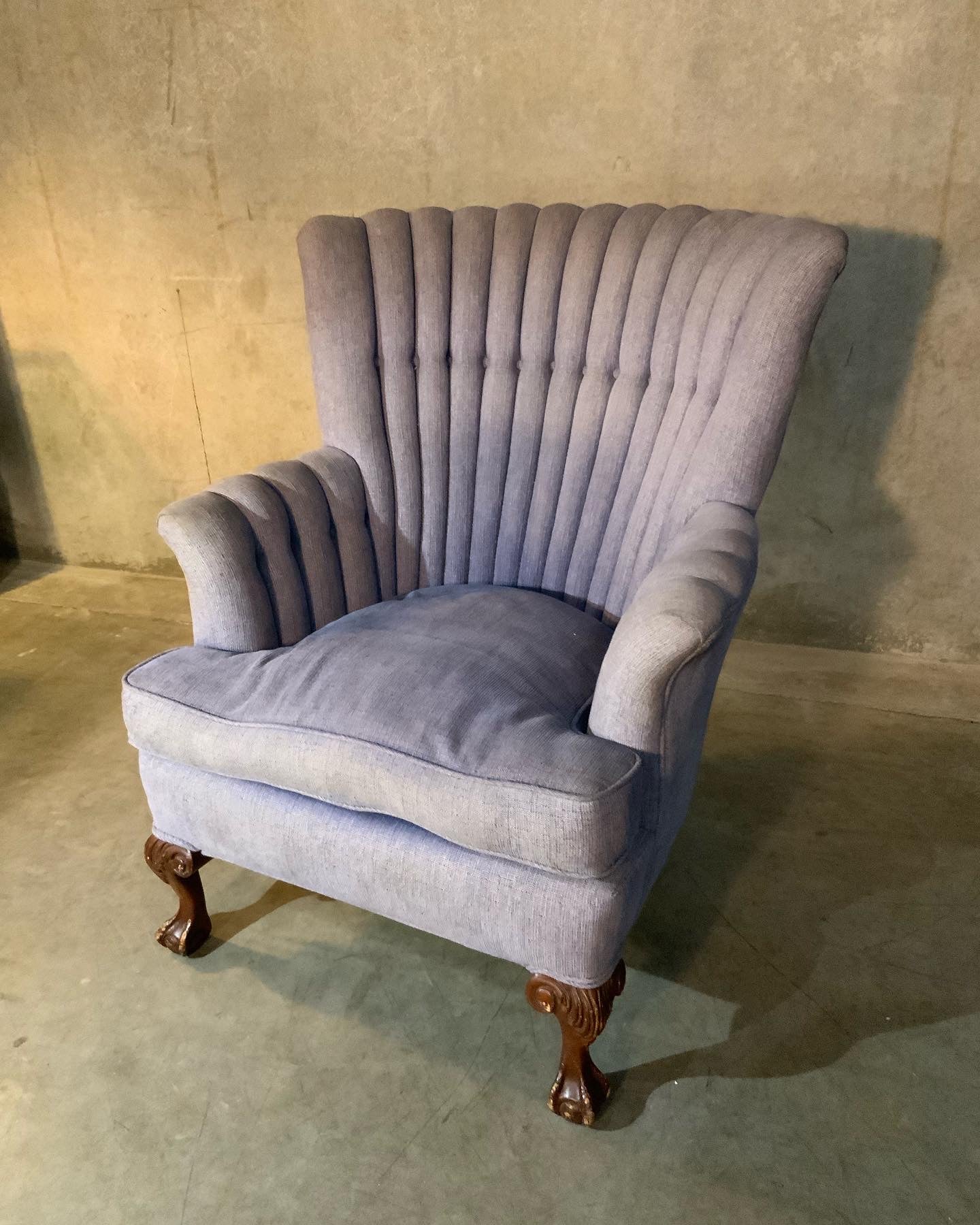 1920 English ribbed  barrel back wing back chair | Scott Landon Antiques and Interiors.