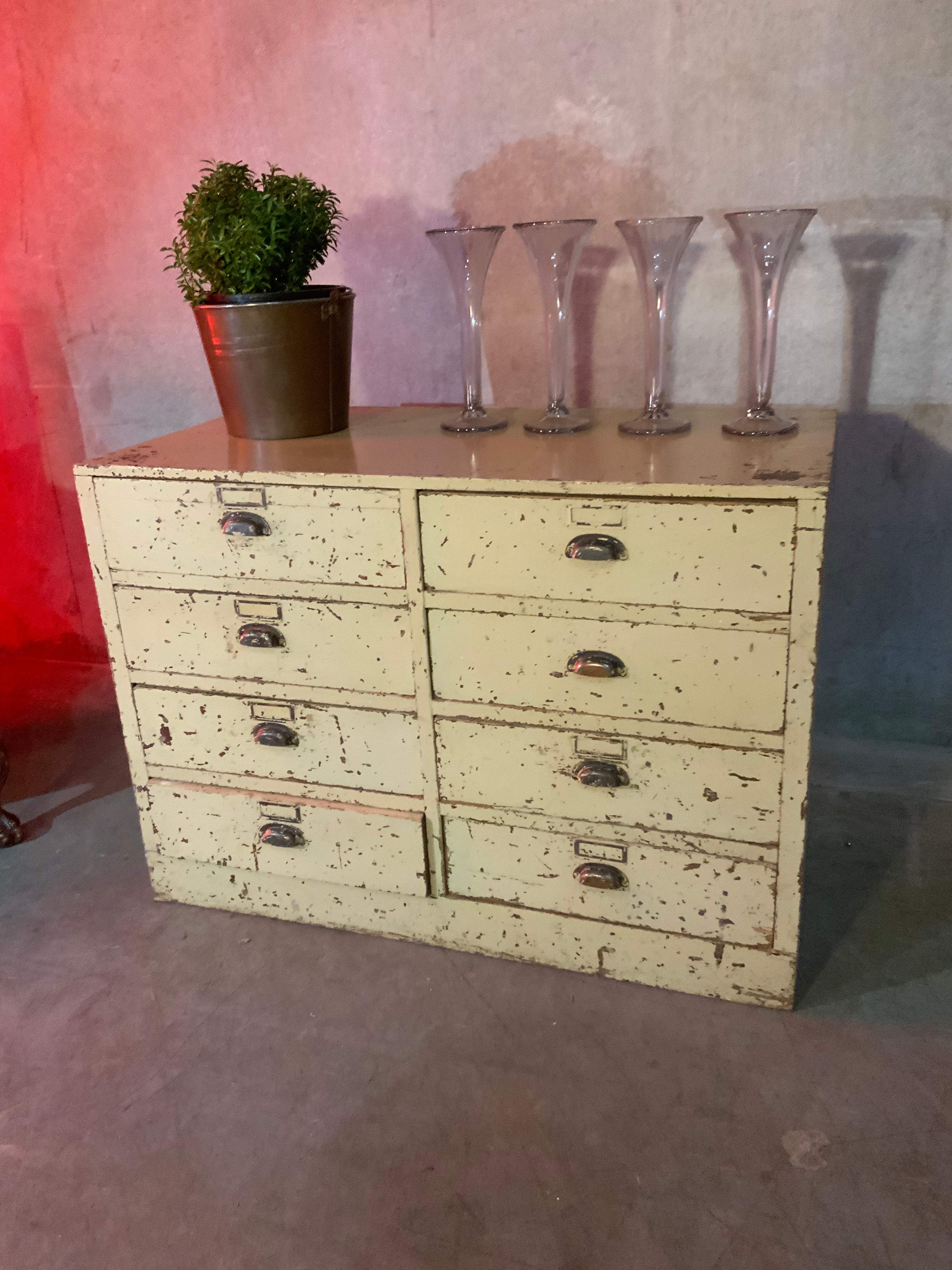 1920 wooden multi drawer cabinet in old paint | Scott Landon Antiques and Interiors.