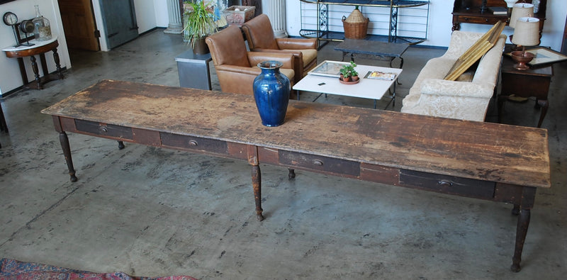 19thc  14’ft HARVEST TABLE IN ORIGINAL FINISH | Scott Landon Antiques and Interiors.
