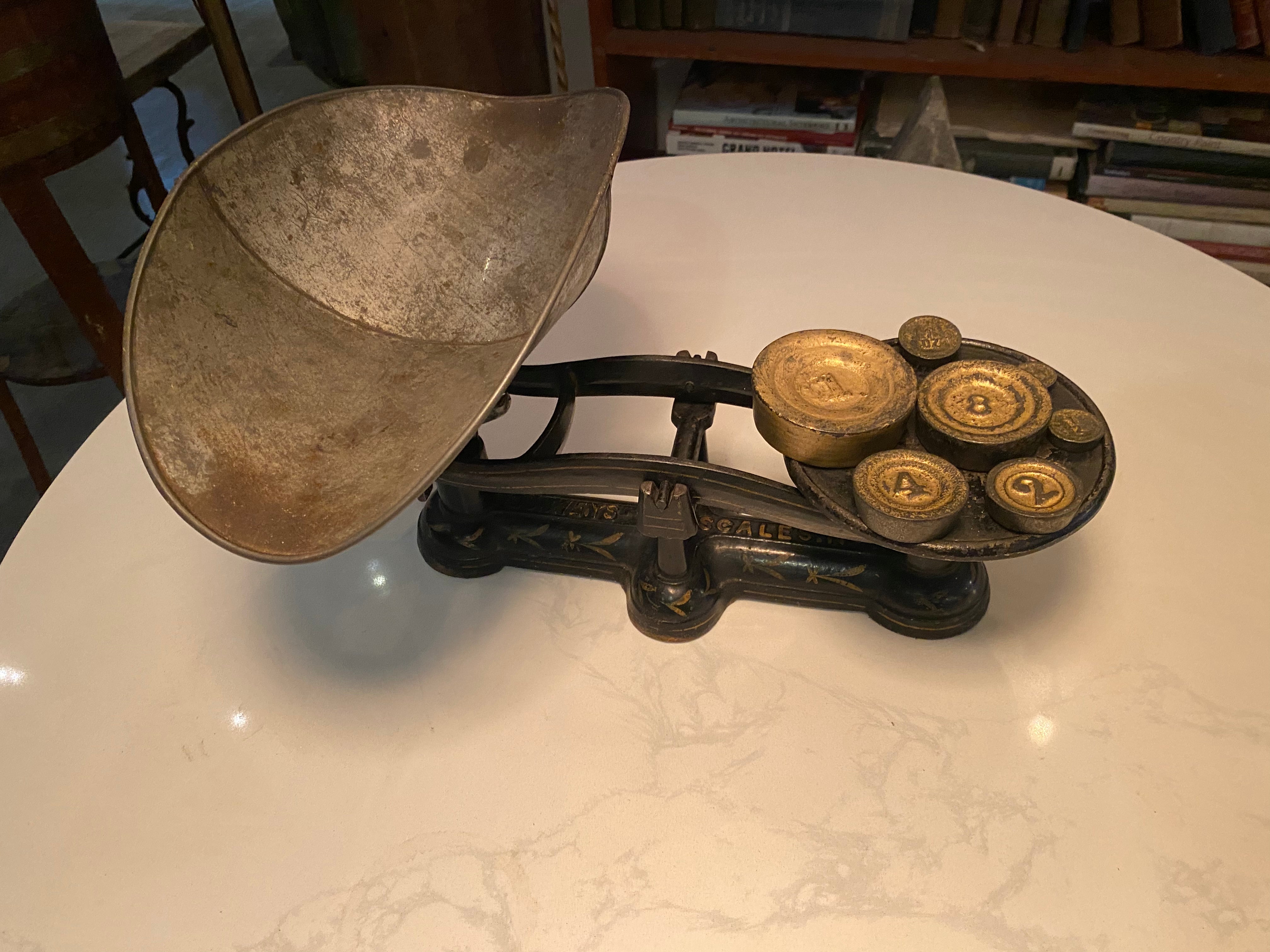 19th Century country store small cast scale with weights | Scott Landon Antiques and Interiors.
