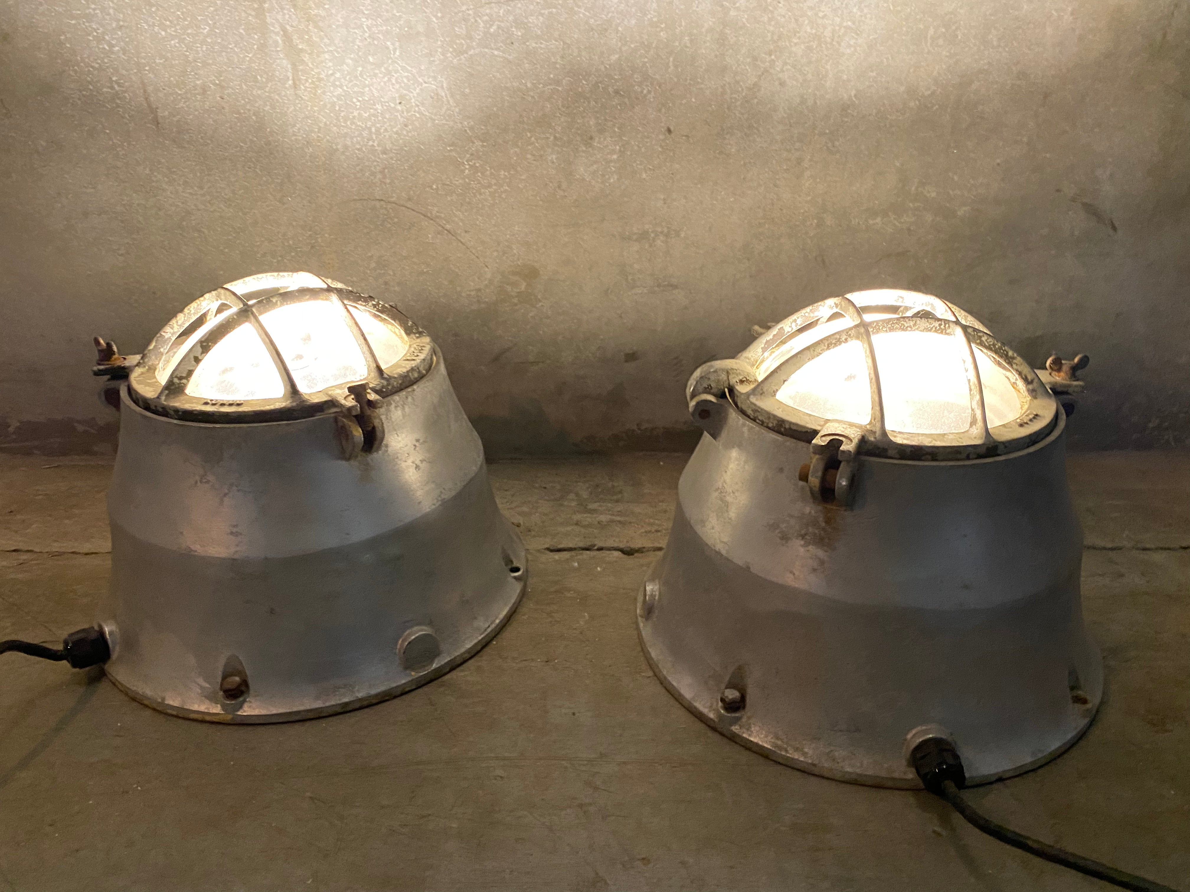 1950 nautical industrial floor lights from a Ship | Scott Landon Antiques and Interiors.