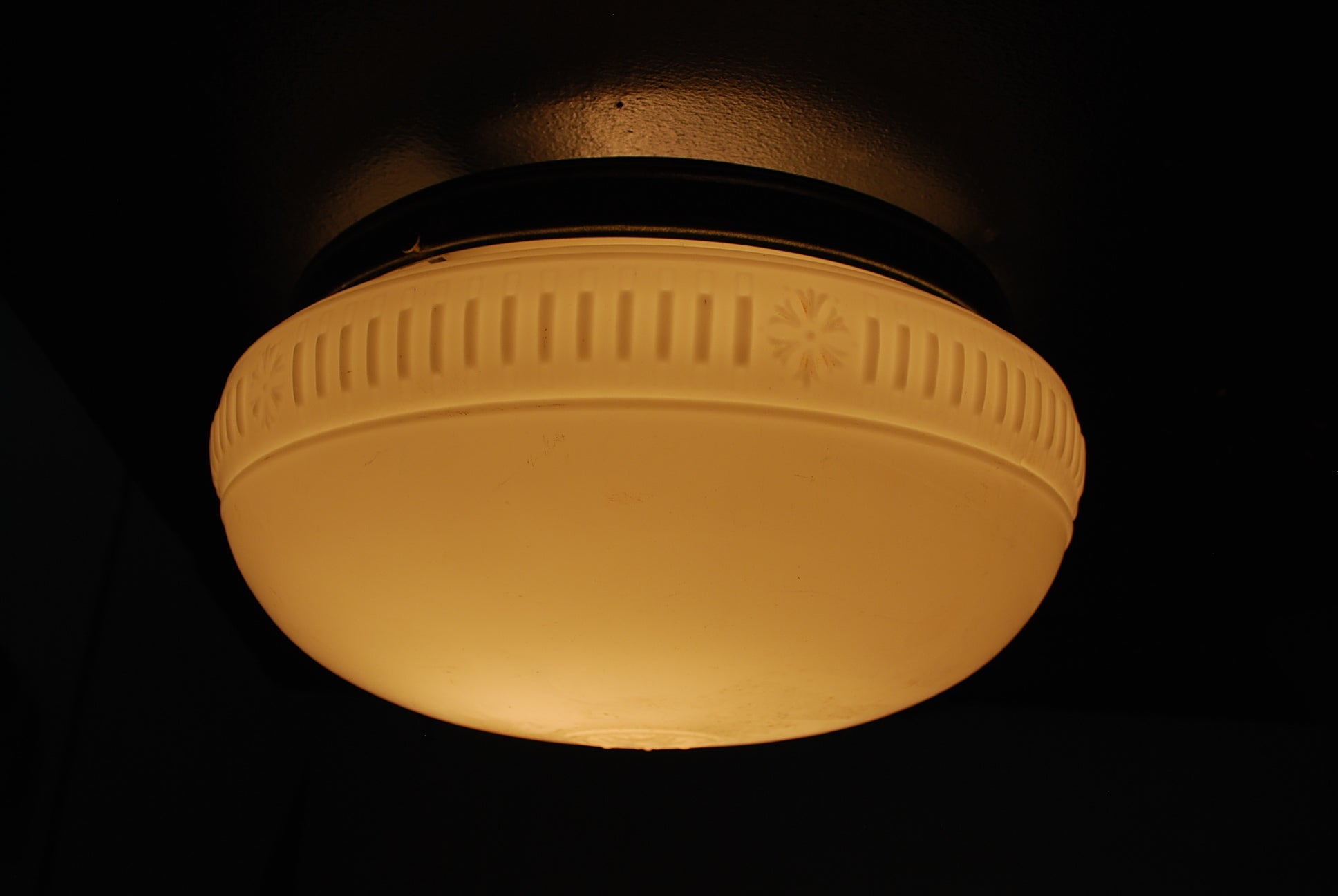 1920 Opaline Glass and Nickel Flush Mount Ceiling Light | Scott Landon Antiques and Interiors.