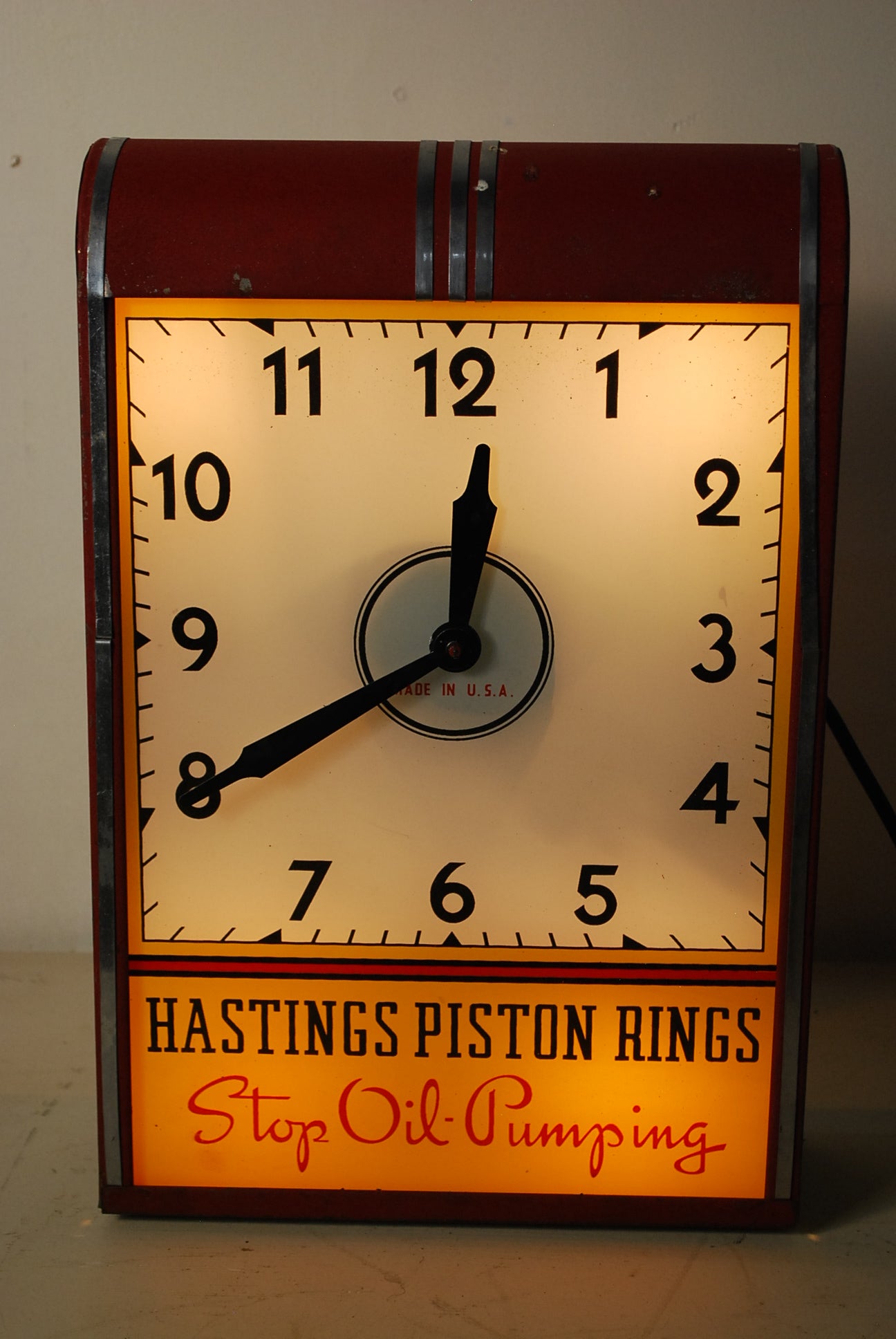 Art Deco Hasting advertising Clock light | Scott Landon Antiques and Interiors.
