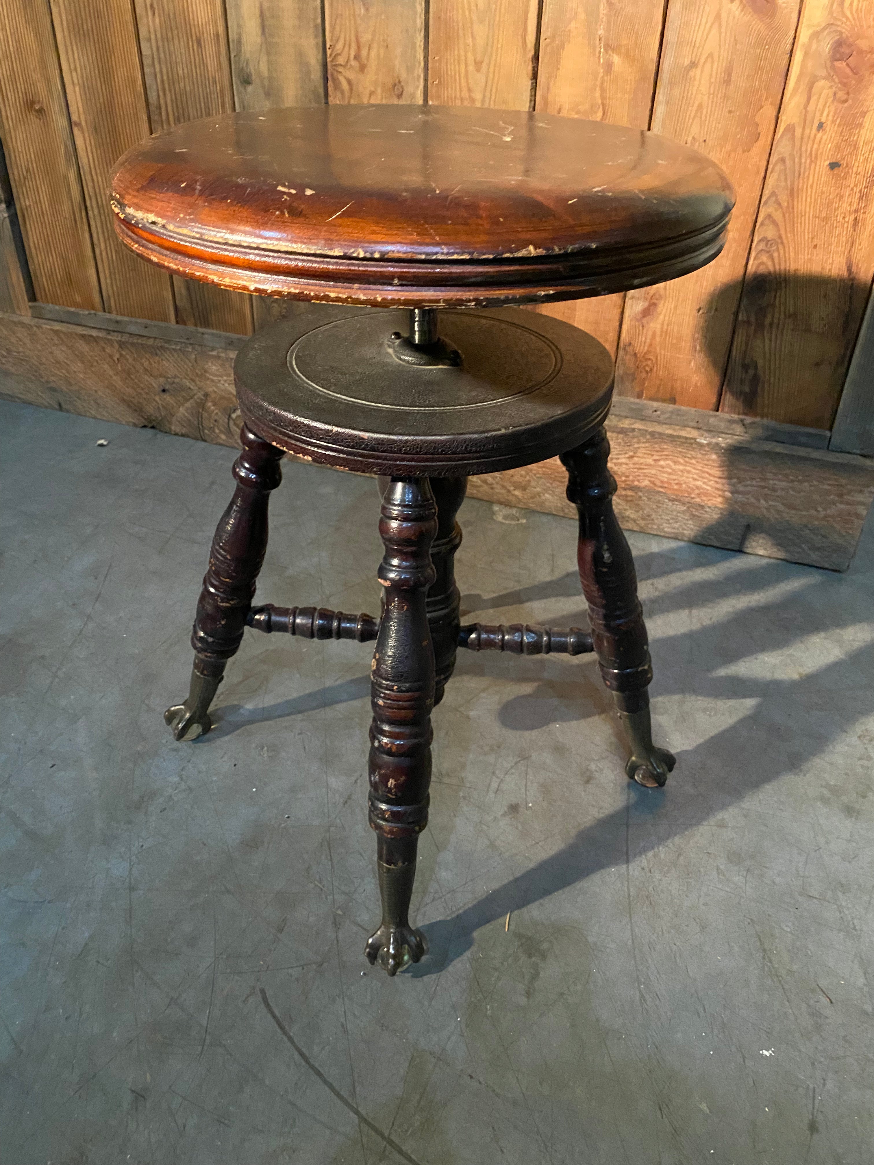 1920 adjustable piano stool in old finish | Scott Landon Antiques and Interiors.