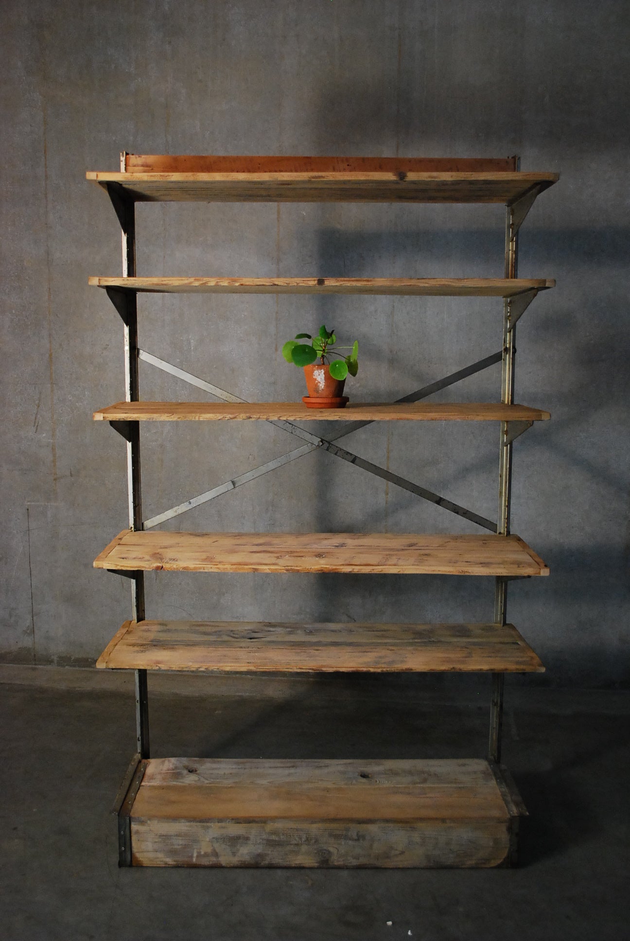 1940 industrial wooden / metal adjustable shelving unit Shelving unit | Scott Landon Antiques and Interiors.