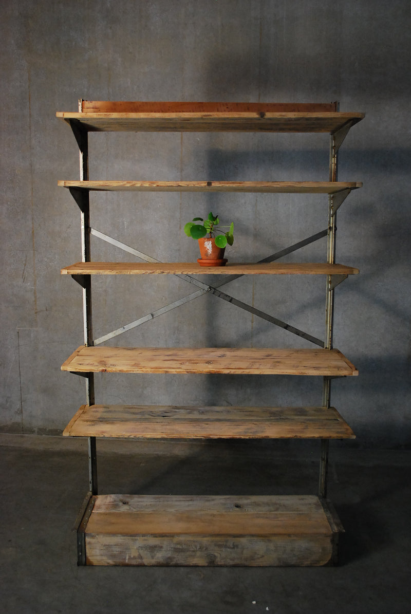 1940 industrial wooden / metal adjustable shelving unit Shelving unit | Scott Landon Antiques and Interiors.