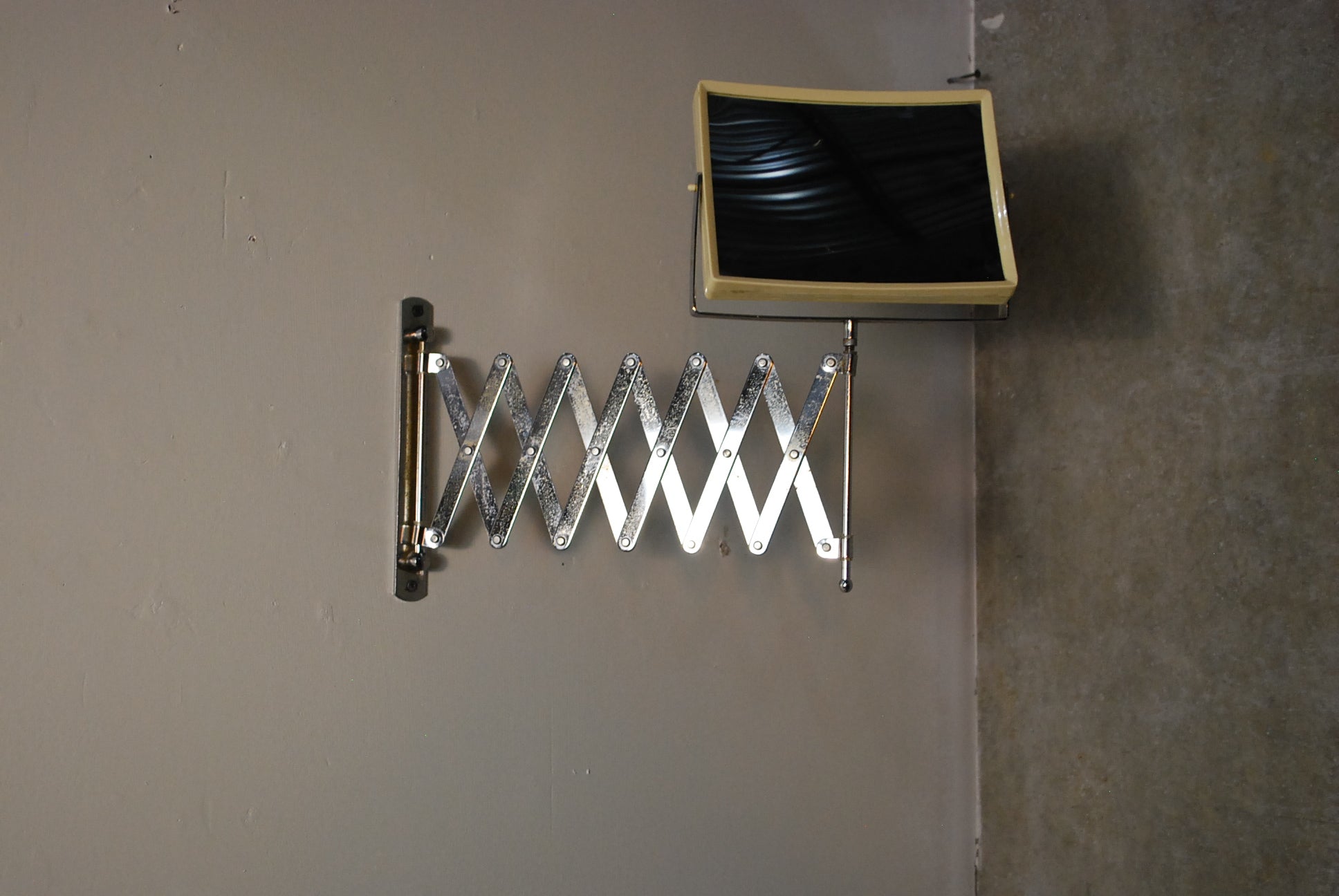 1940 scissor extension shaving makeup Mirror | Scott Landon Antiques and Interiors.