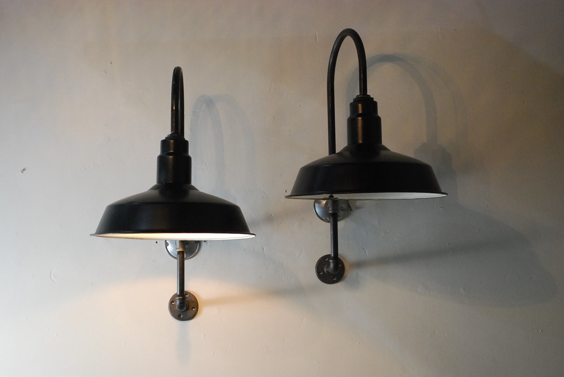 1930 enamel Outdoor sconces | Scott Landon Antiques and Interiors.