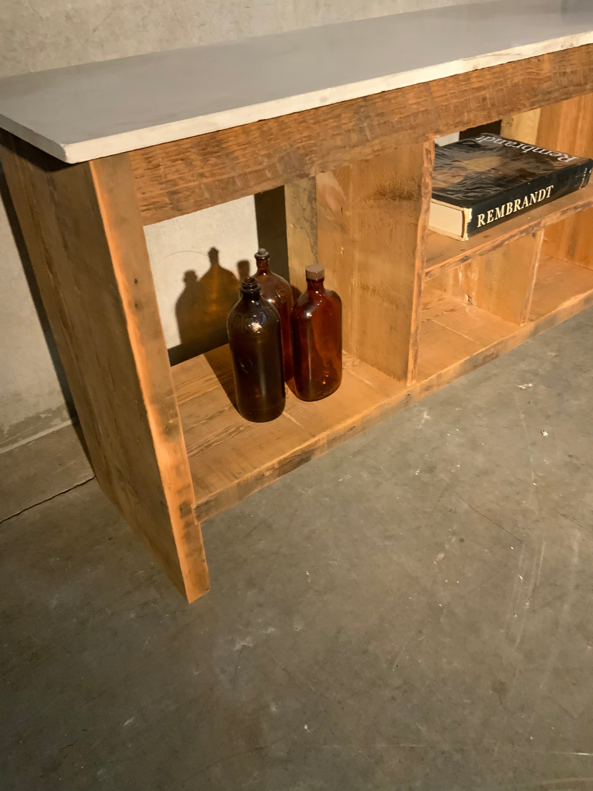 Bespoke series -  sofa table reclaimed wood and marble | Scott Landon Antiques and Interiors.