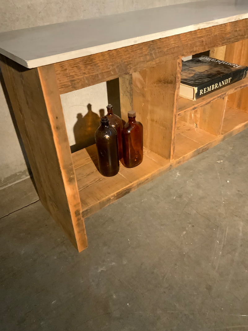Bespoke series -  sofa table reclaimed wood and marble | Scott Landon Antiques and Interiors.