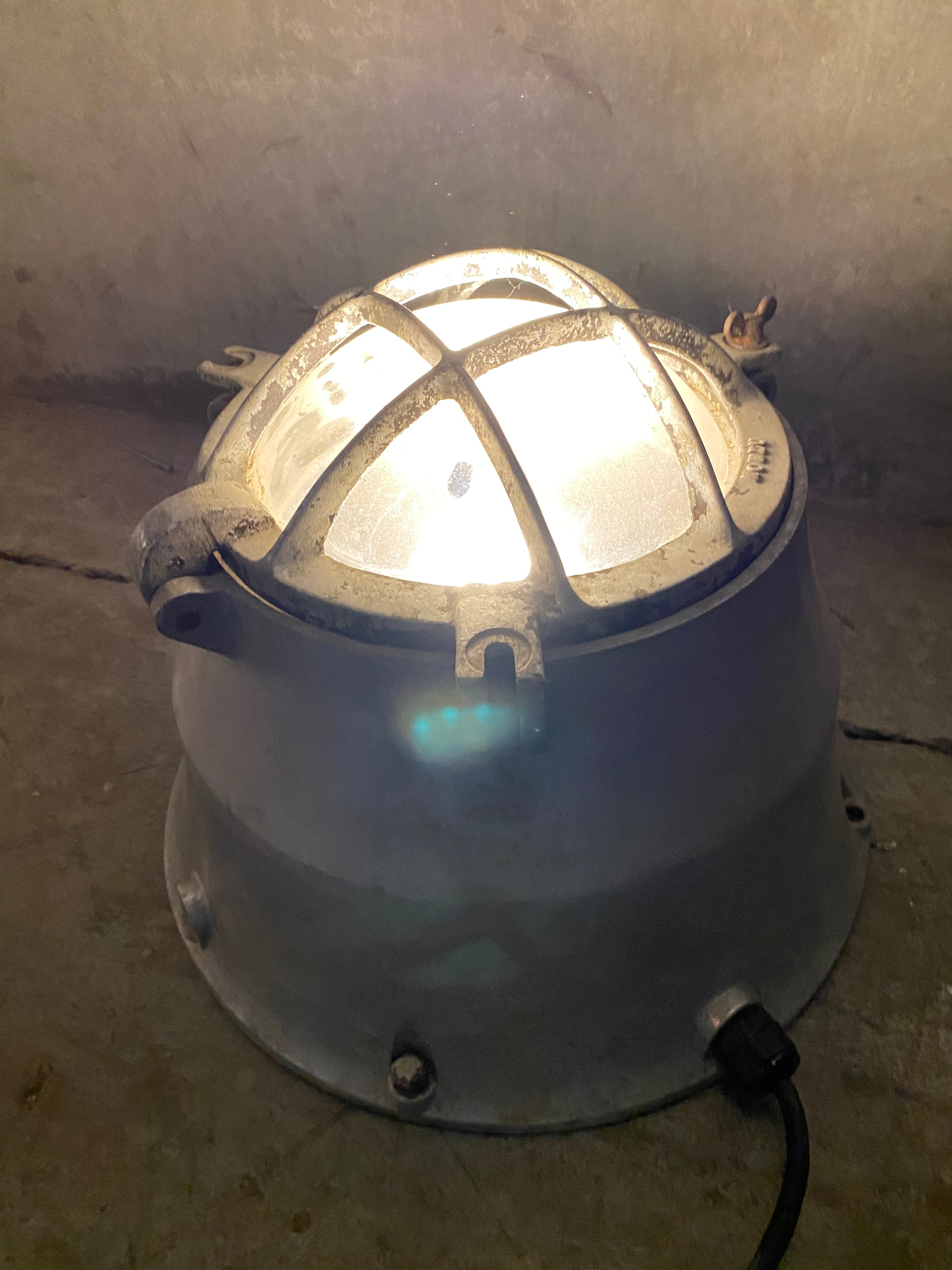 1950 nautical industrial floor lights from a Ship | Scott Landon Antiques and Interiors.